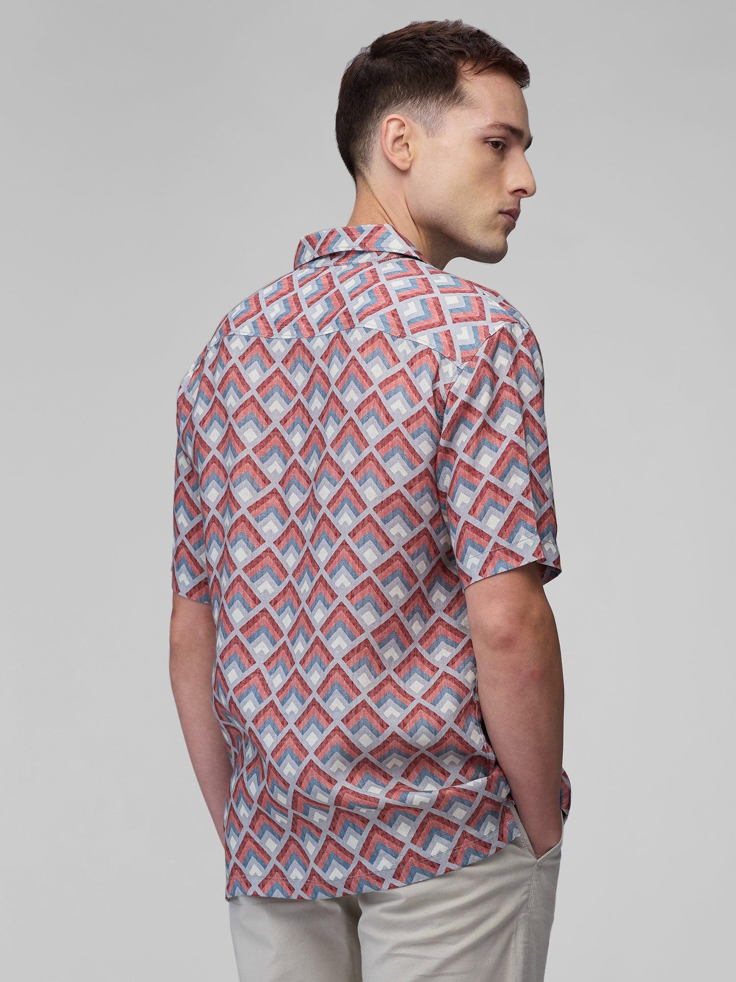 Crimson Mosaic 100% Pure Linen Cuban - Bhrata