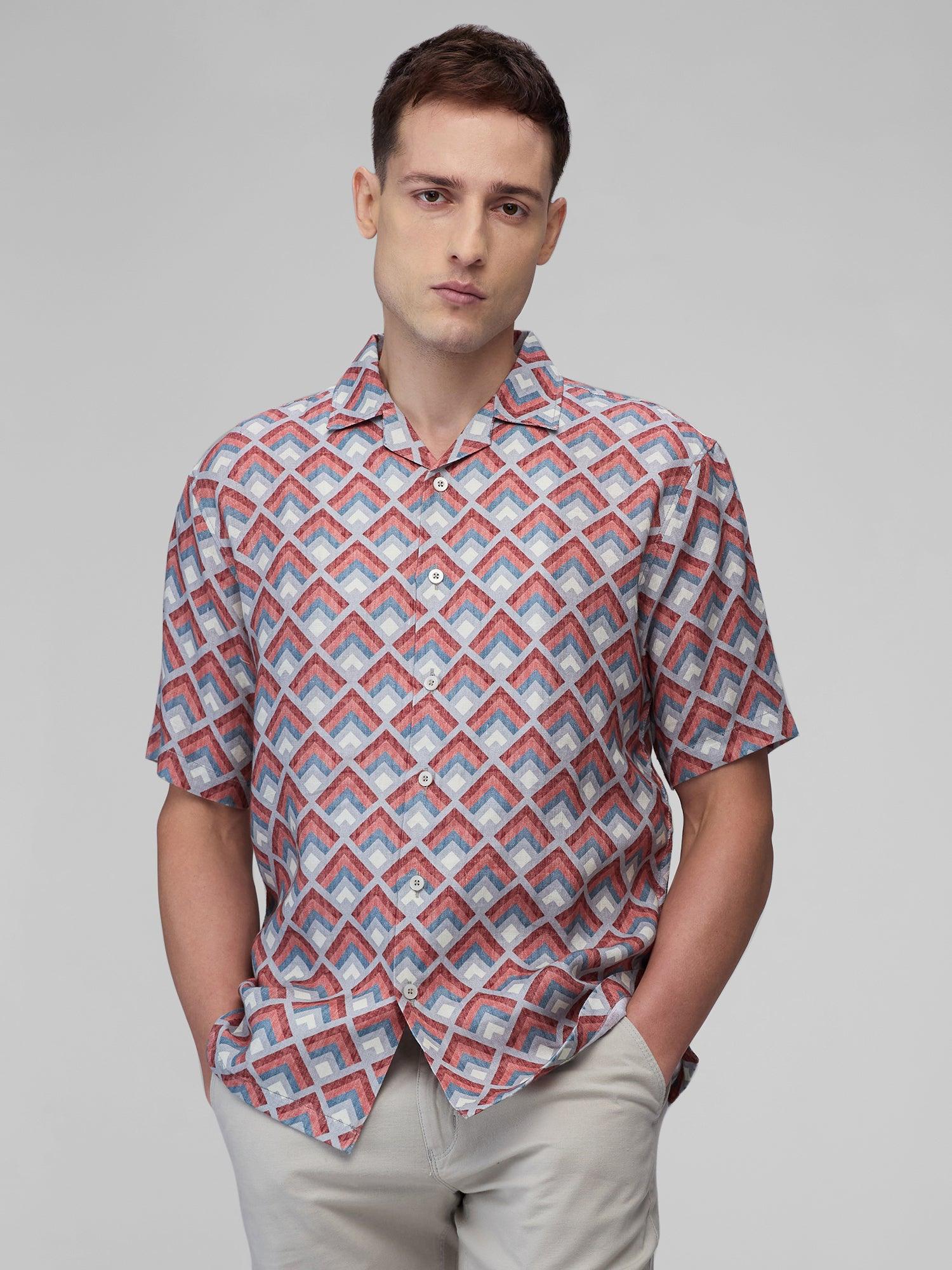 Crimson Mosaic 100% Pure Linen Cuban - Bhrata