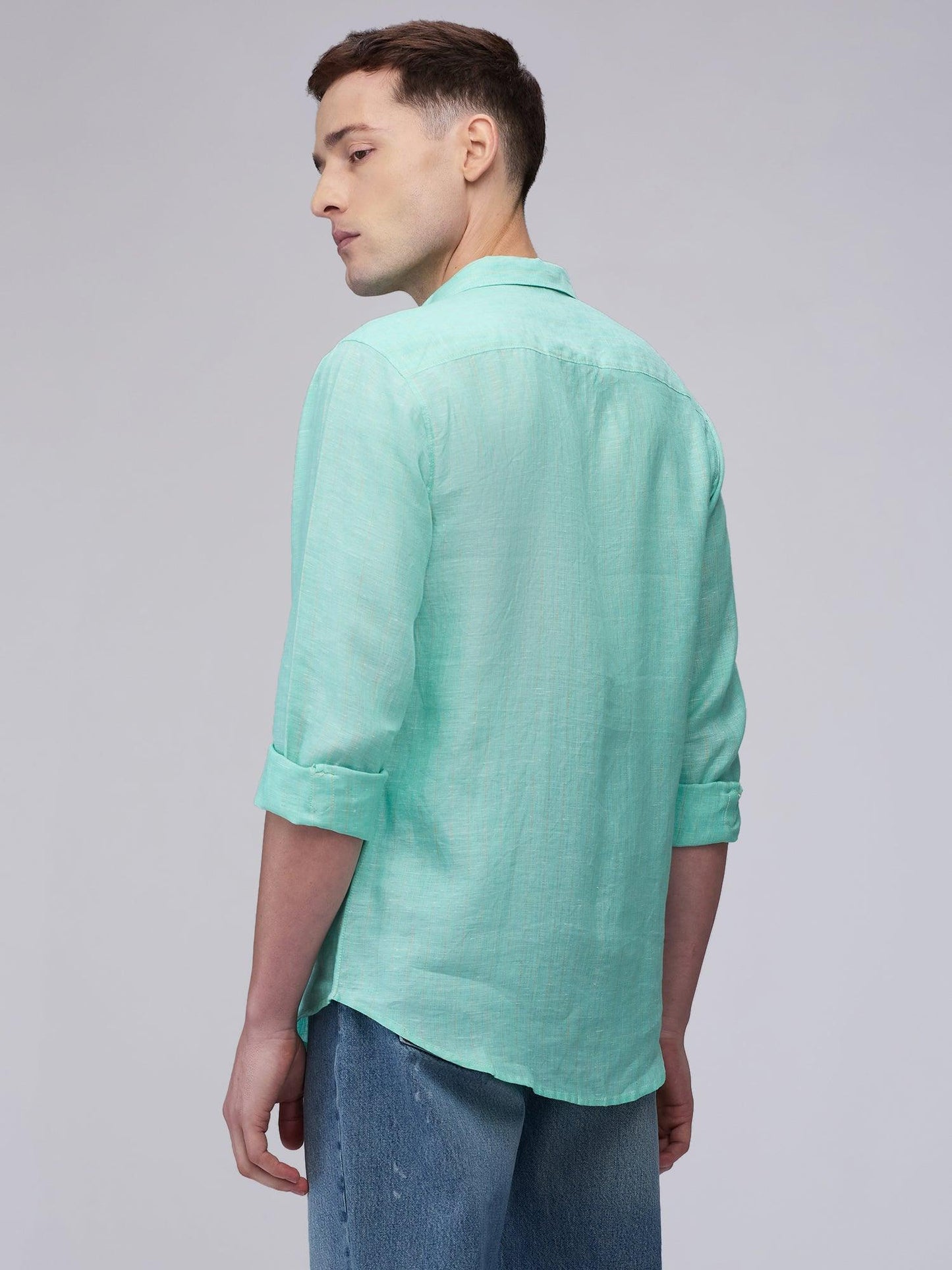 Fern Green Striped 100% Pure Linen - Bhrata