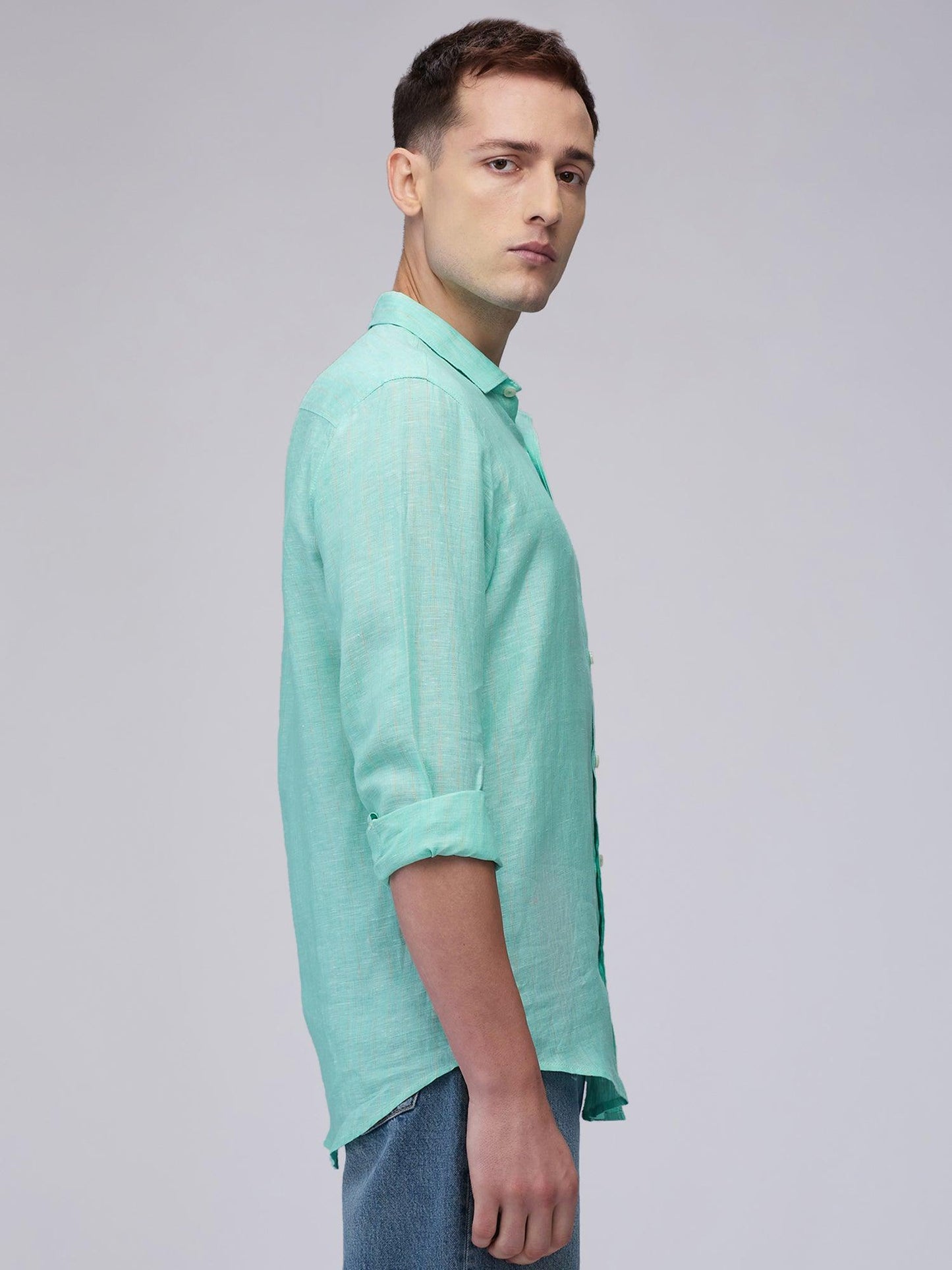 Fern Green Striped 100% Pure Linen - Bhrata