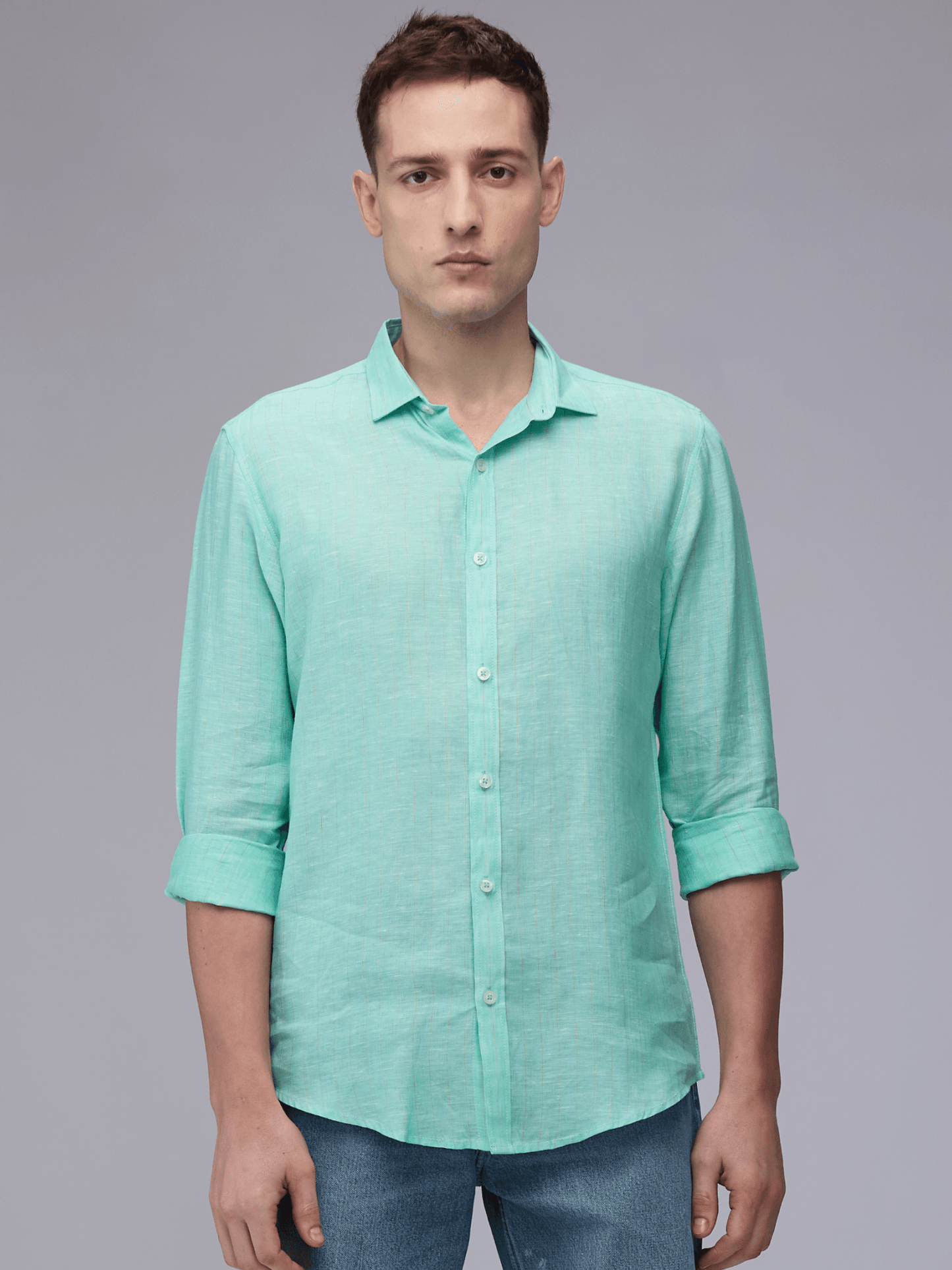 Fern Green Striped 100% Pure Linen - Bhrata