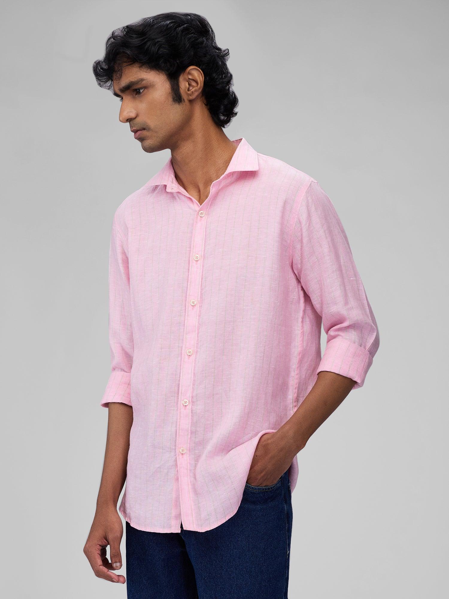 Frosted Pink Striped 100% Pure Linen - Bhrata