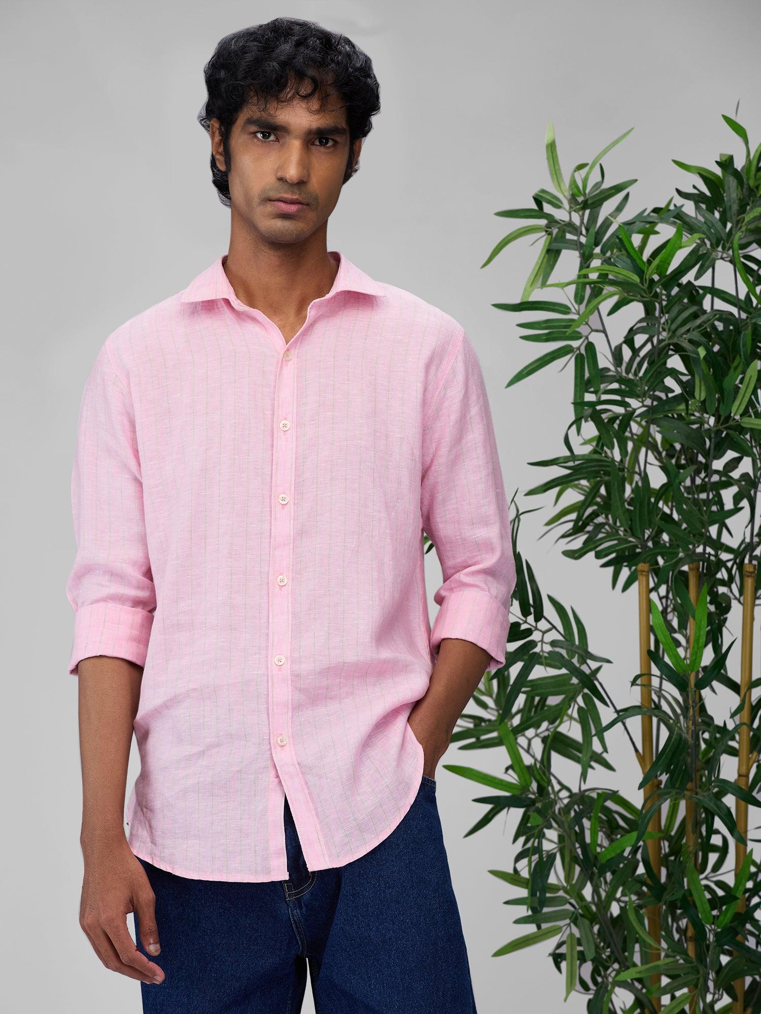 Frosted Pink Striped 100% Pure Linen - Bhrata