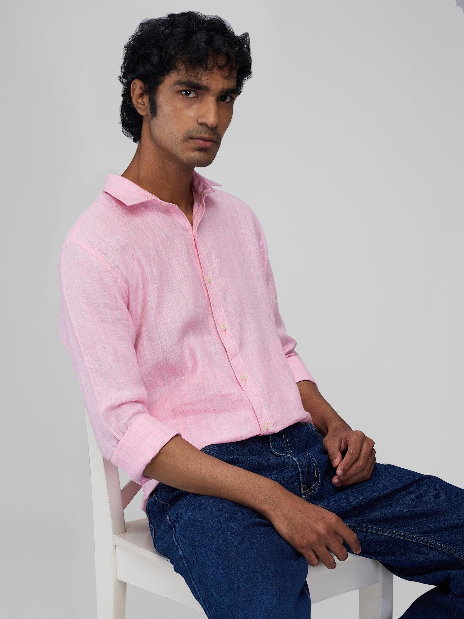 Frosted Pink Striped 100% Pure Linen - Bhrata