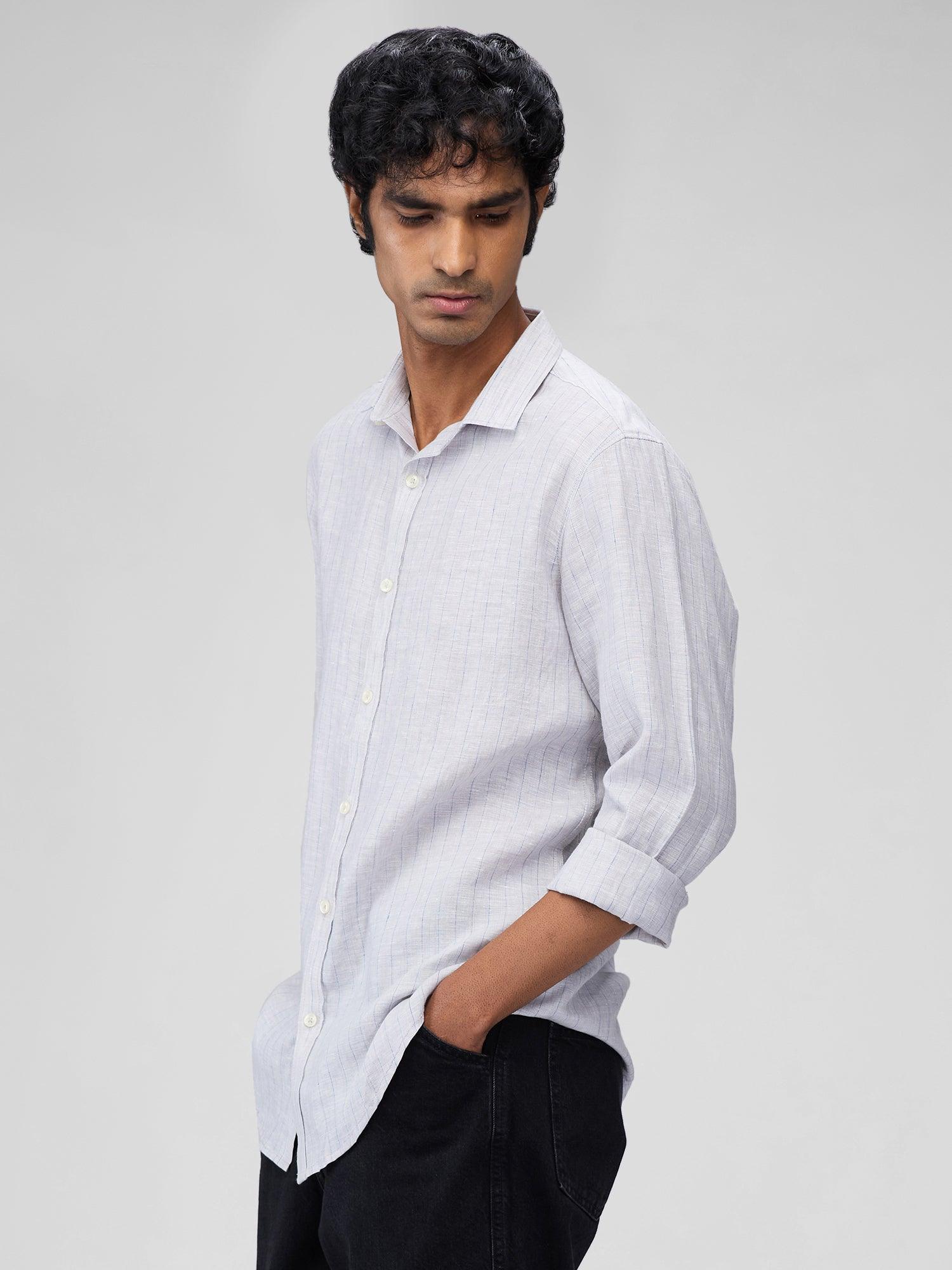 Glacier Gray Striped 100% Pure Linen - Bhrata