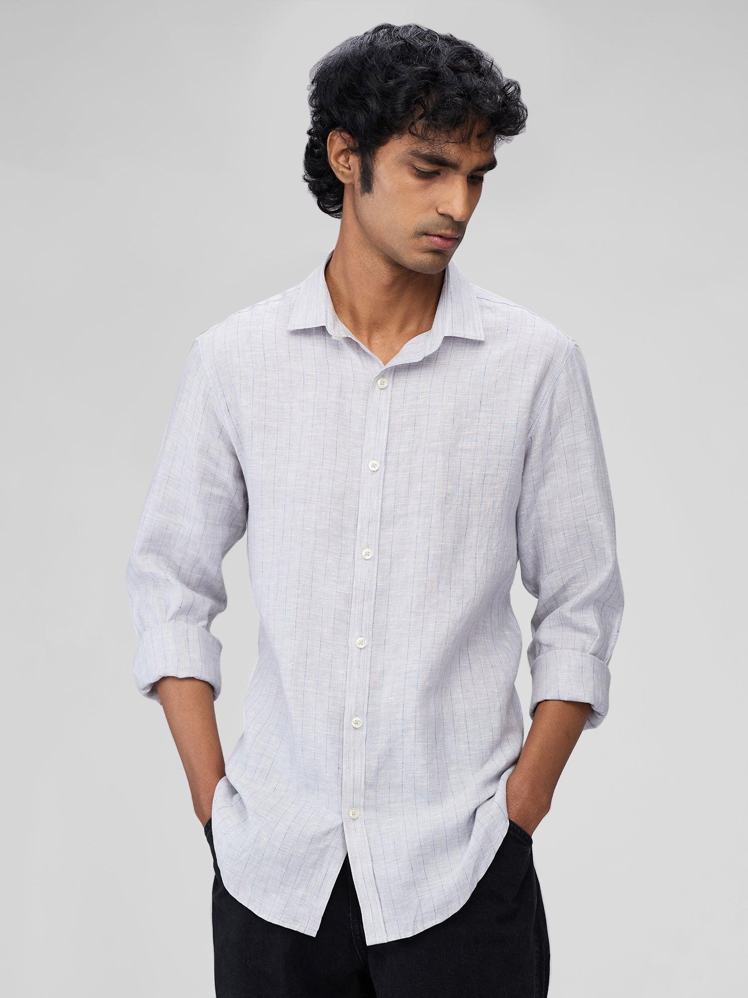 Glacier Gray Striped 100% Pure Linen - Bhrata