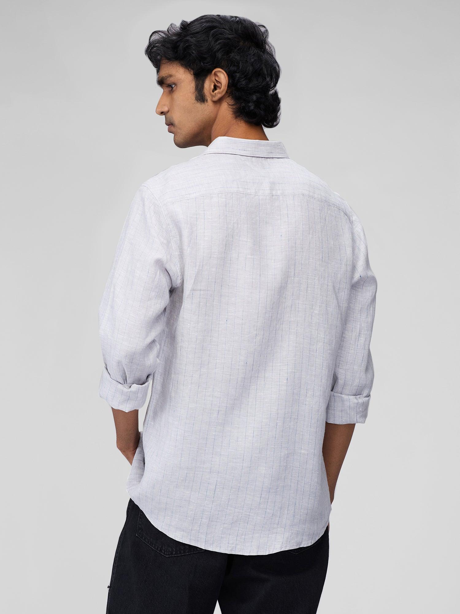 Glacier Gray Striped 100% Pure Linen - Bhrata