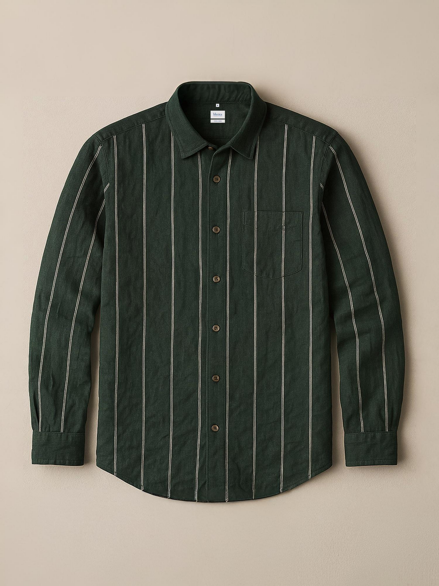 Green Stripe 100% Pure Linen Shirt