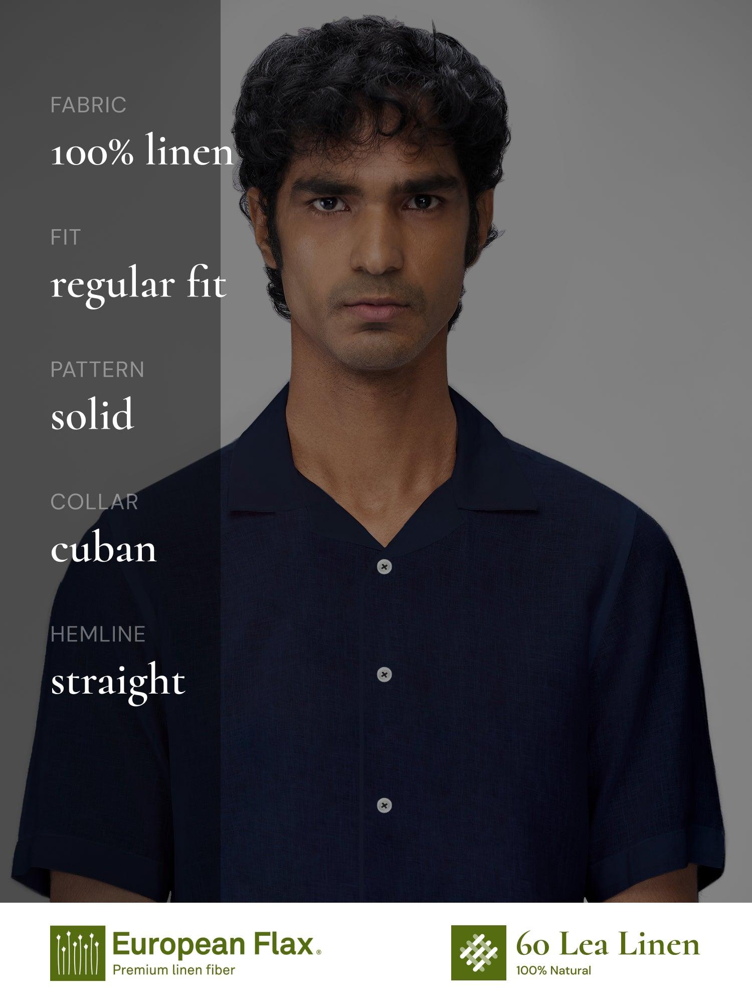 Navy 100% Pure Linen Cuban - Bhrata