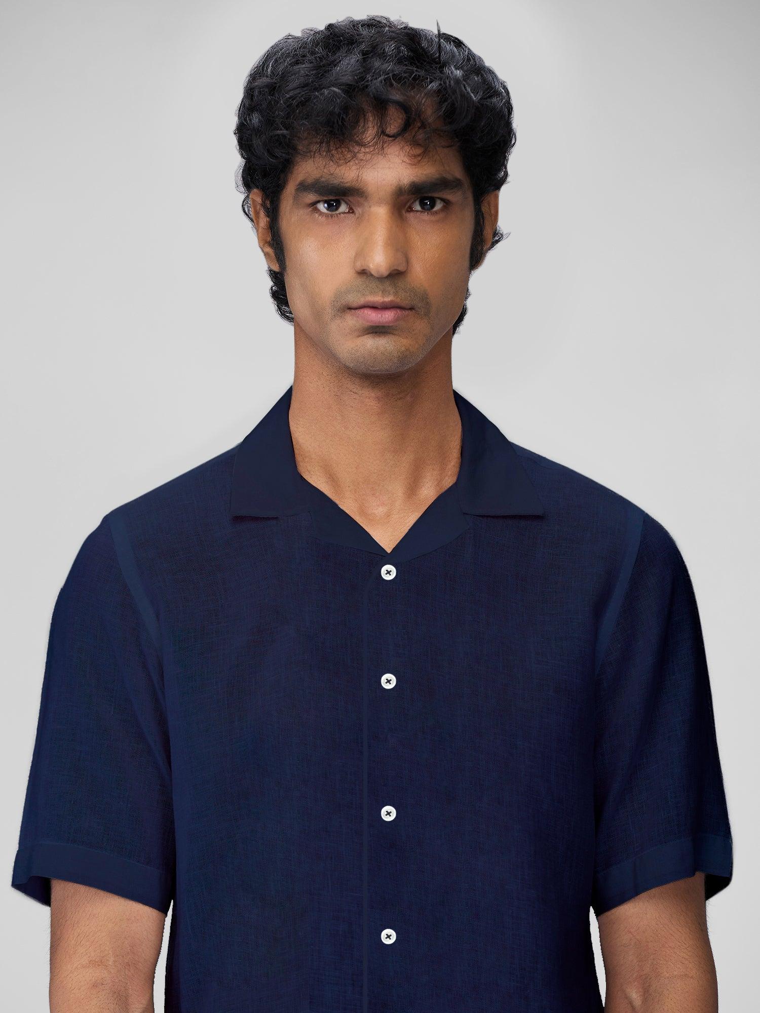 Navy 100% Pure Linen Cuban - Bhrata