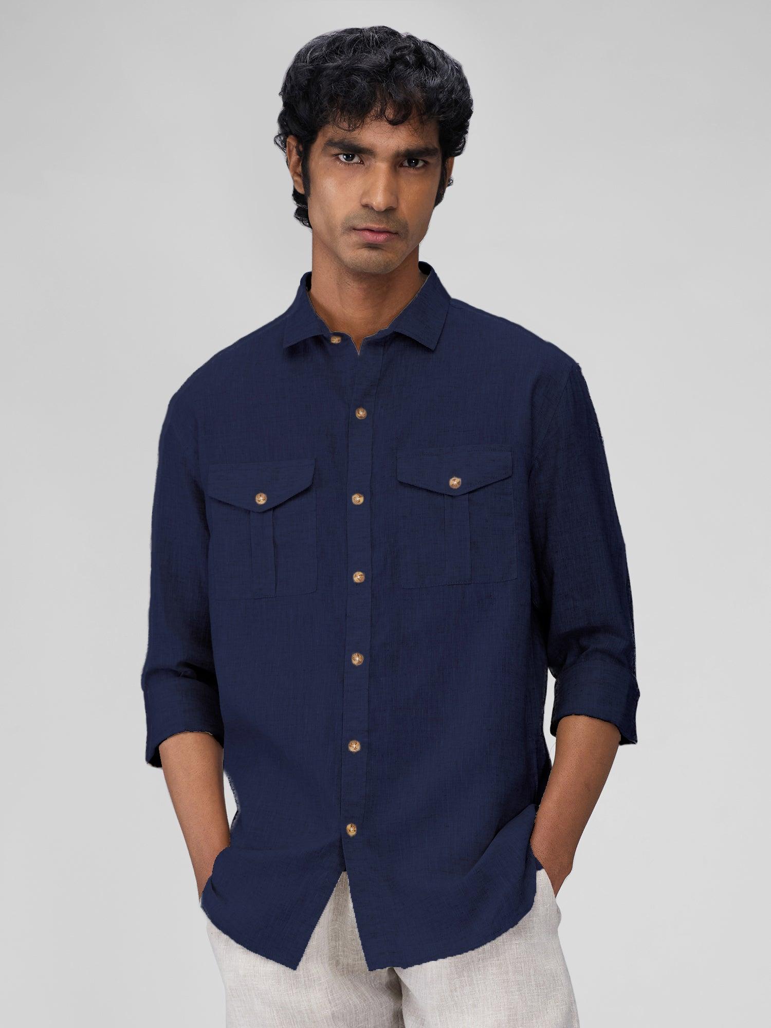 Navy 100% Pure Linen Safari - Bhrata