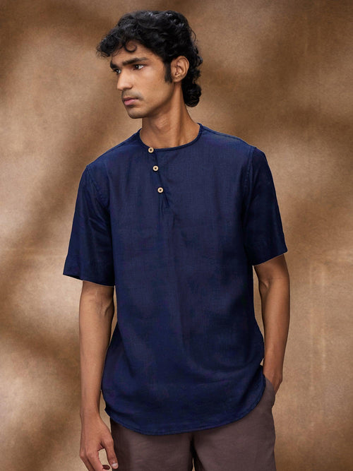 Navy 100% Pure Linen T-Shirt - Bhrata
