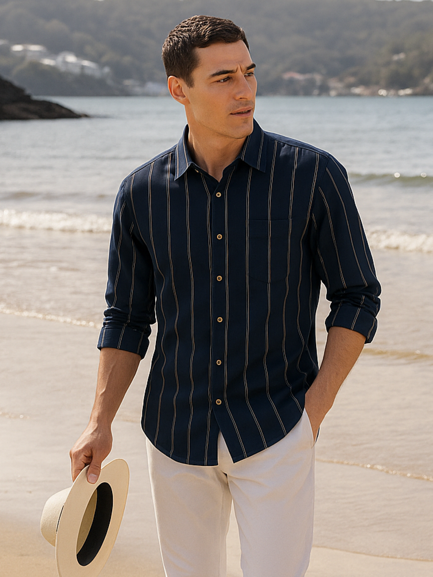 Navy Stripe 100% Pure Linen Shirt