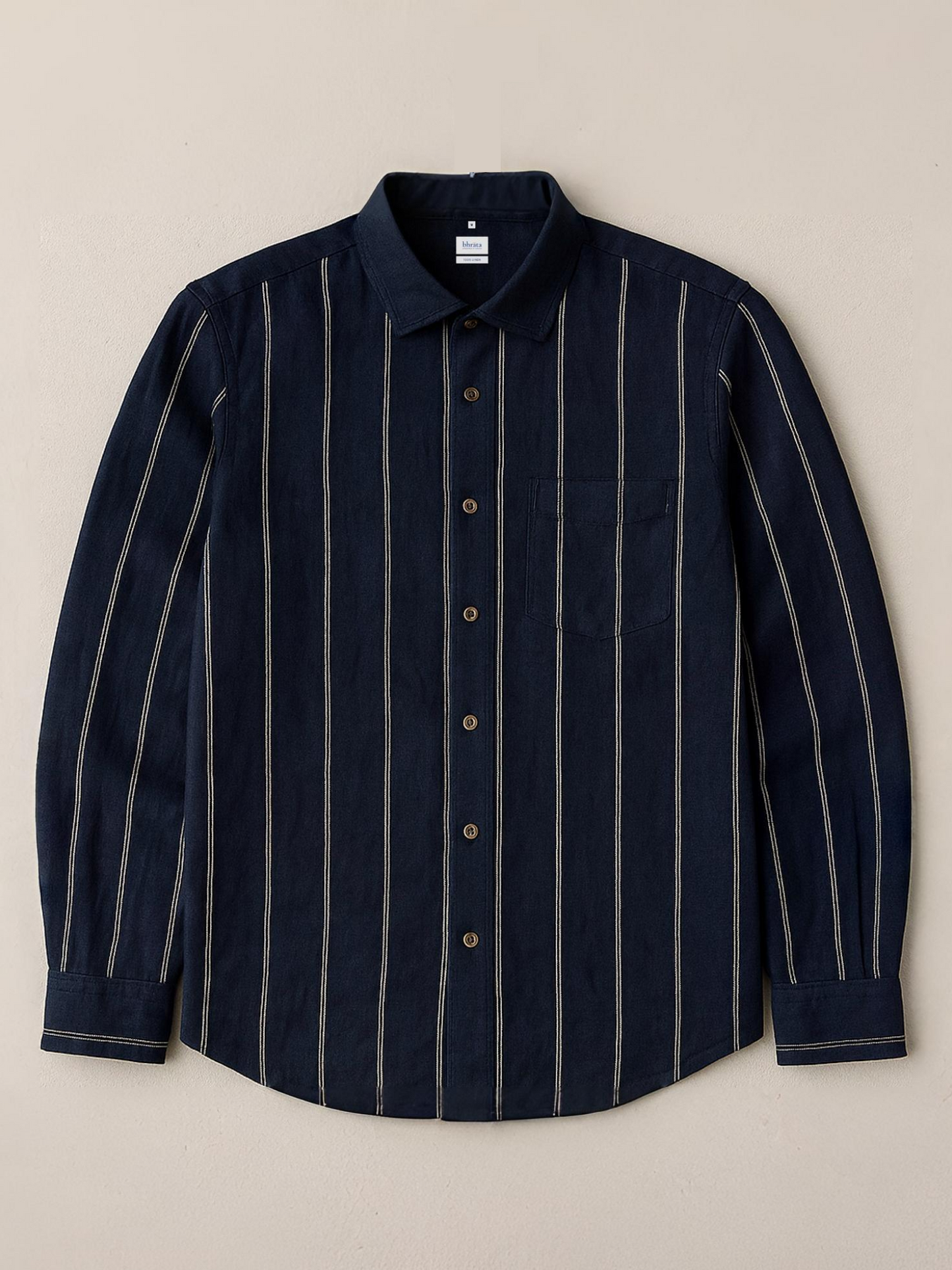 Navy Stripe 100% Pure Linen Shirt