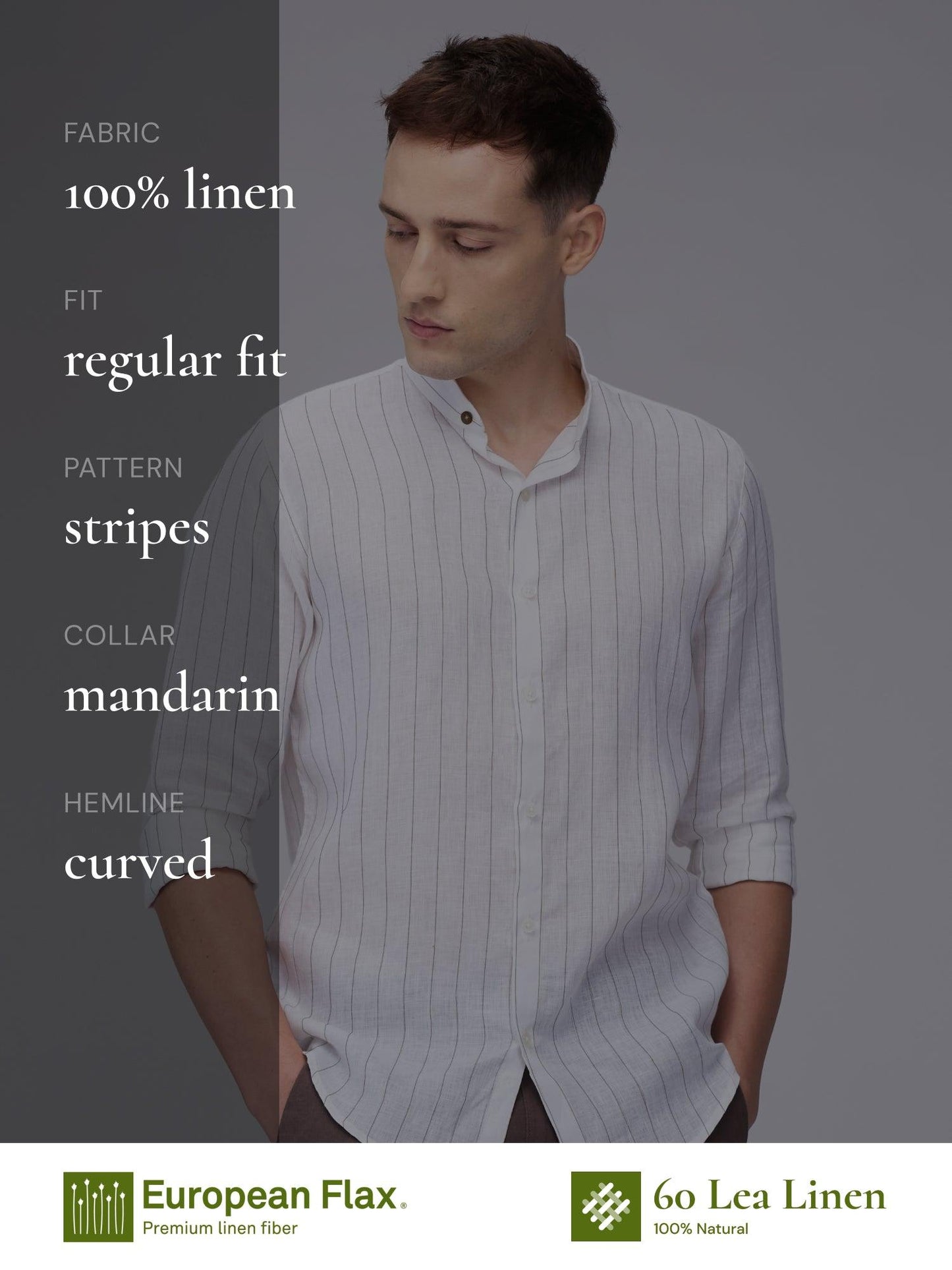 Navy Stripes Mandarin 100% Pure Linen - Bhrata