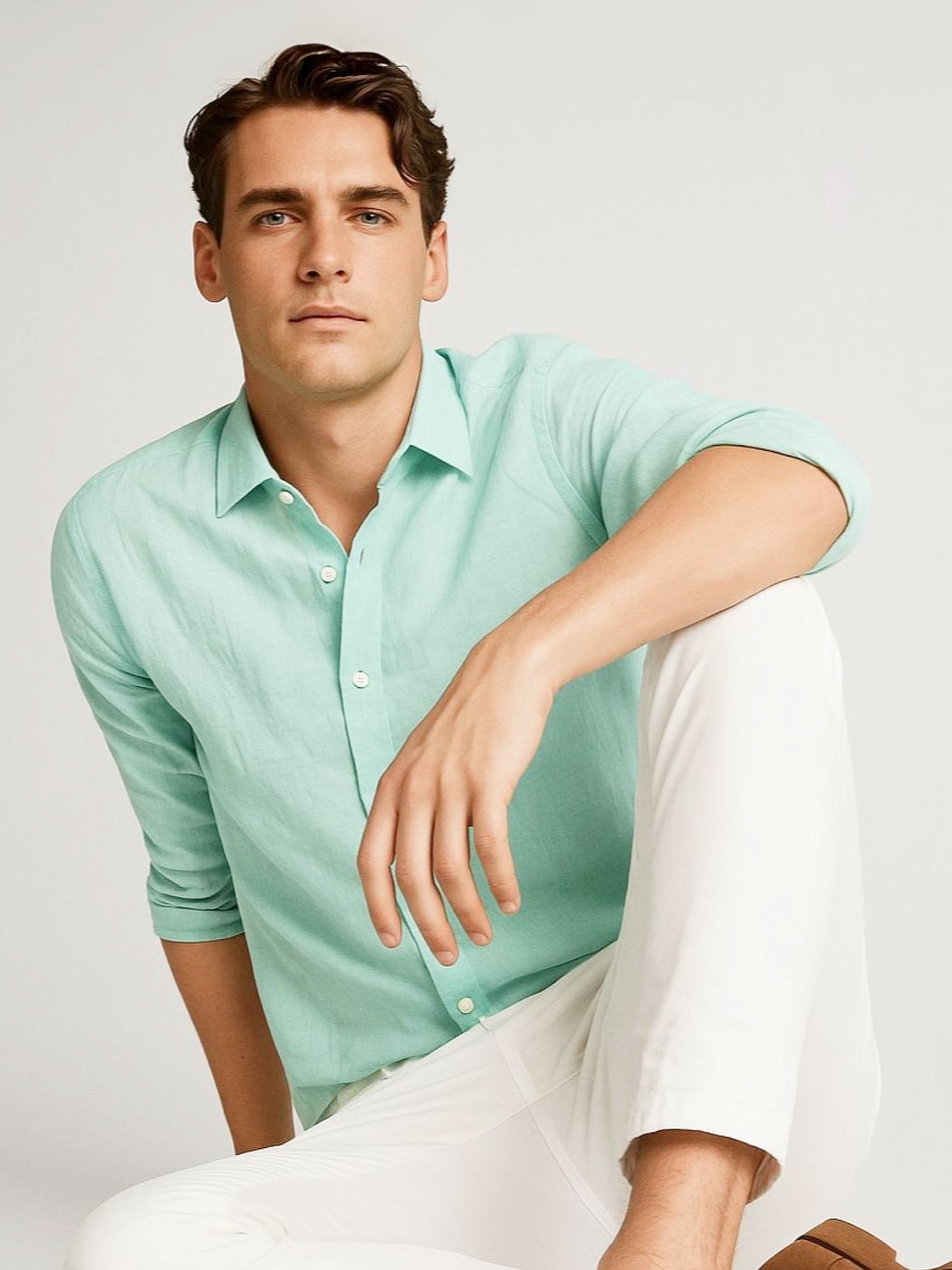 Aqua Mint 100% Pure Linen Shirt