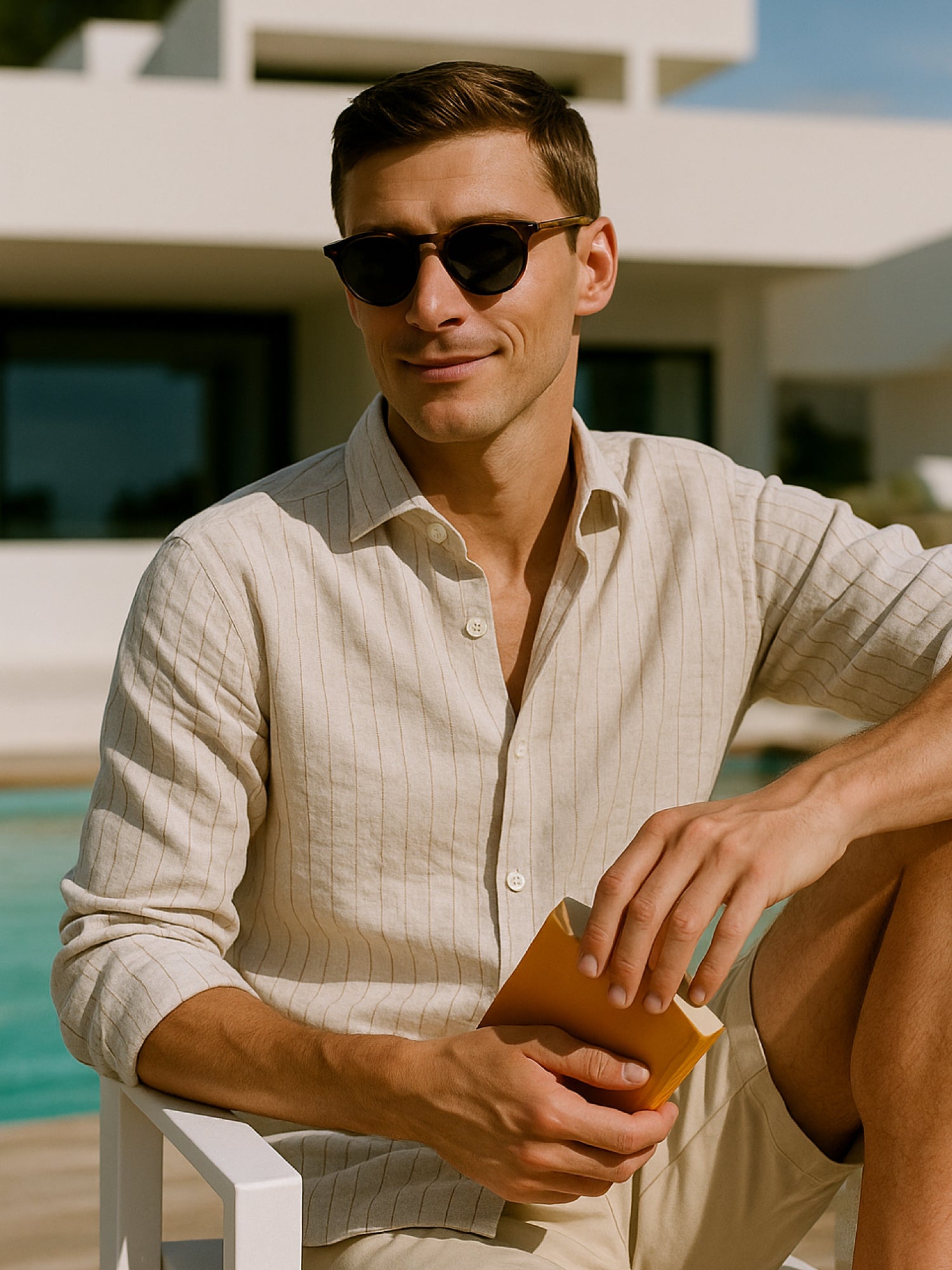 Beige Cream Striped 100% Pure Linen