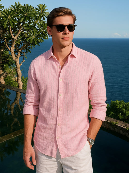 Frosted Pink Striped 100% Pure Linen