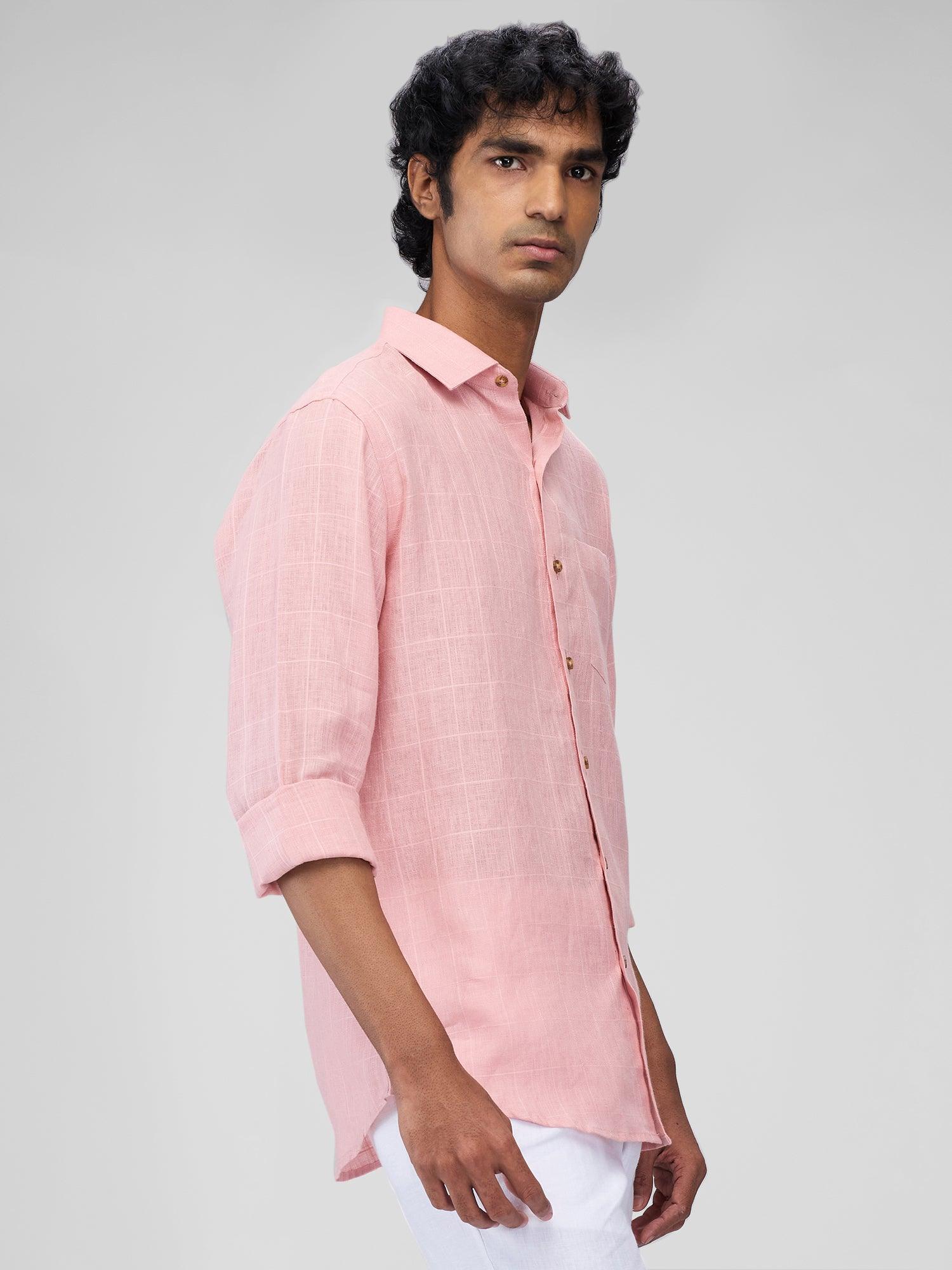 Pink 100% Pure Linen Check - Bhrata