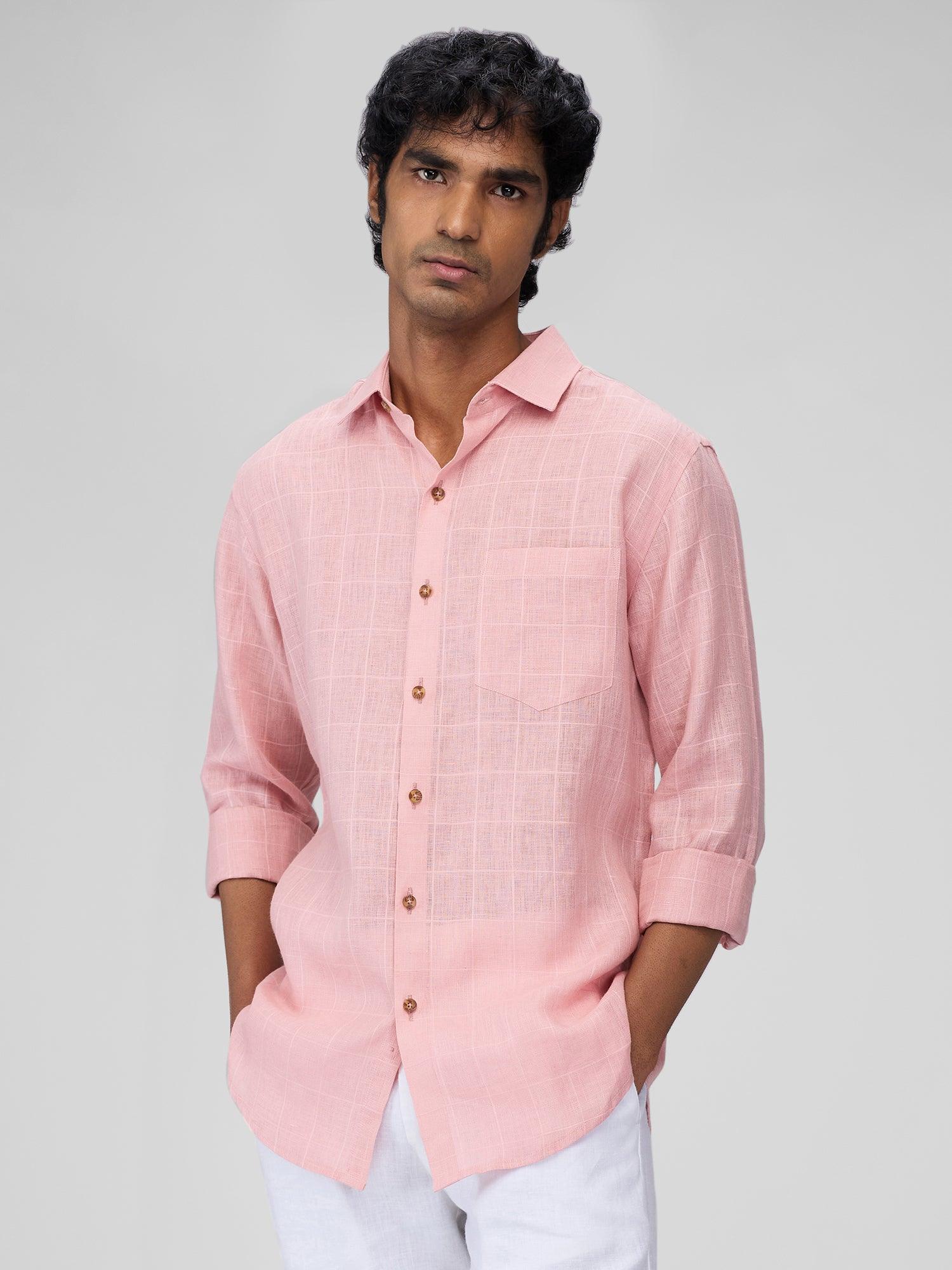 Pink 100% Pure Linen Check - Bhrata