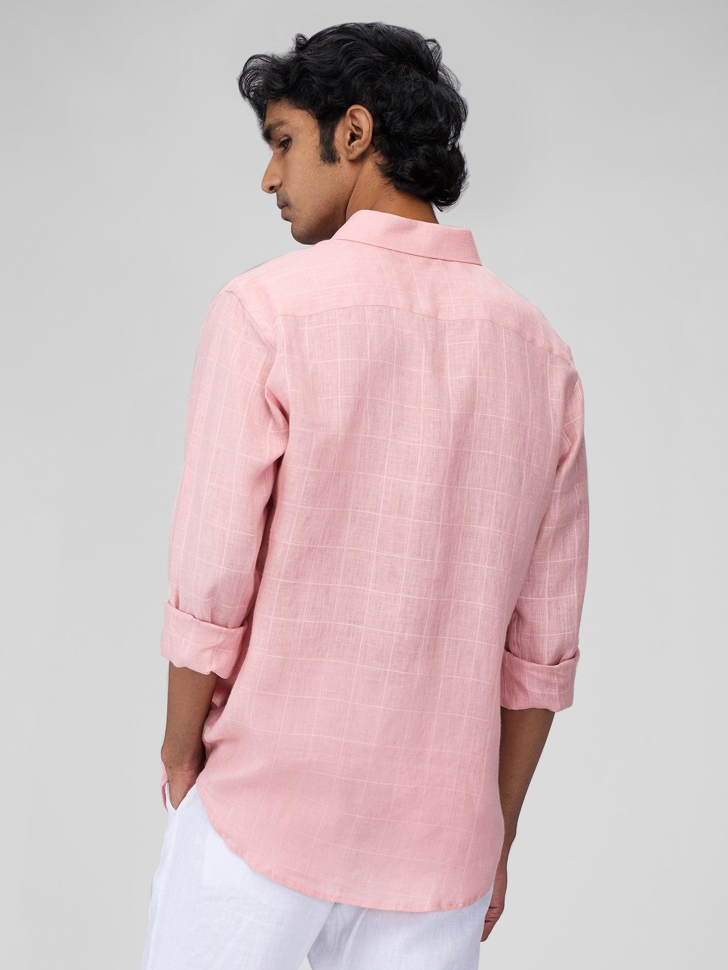 Pink 100% Pure Linen Check - Bhrata
