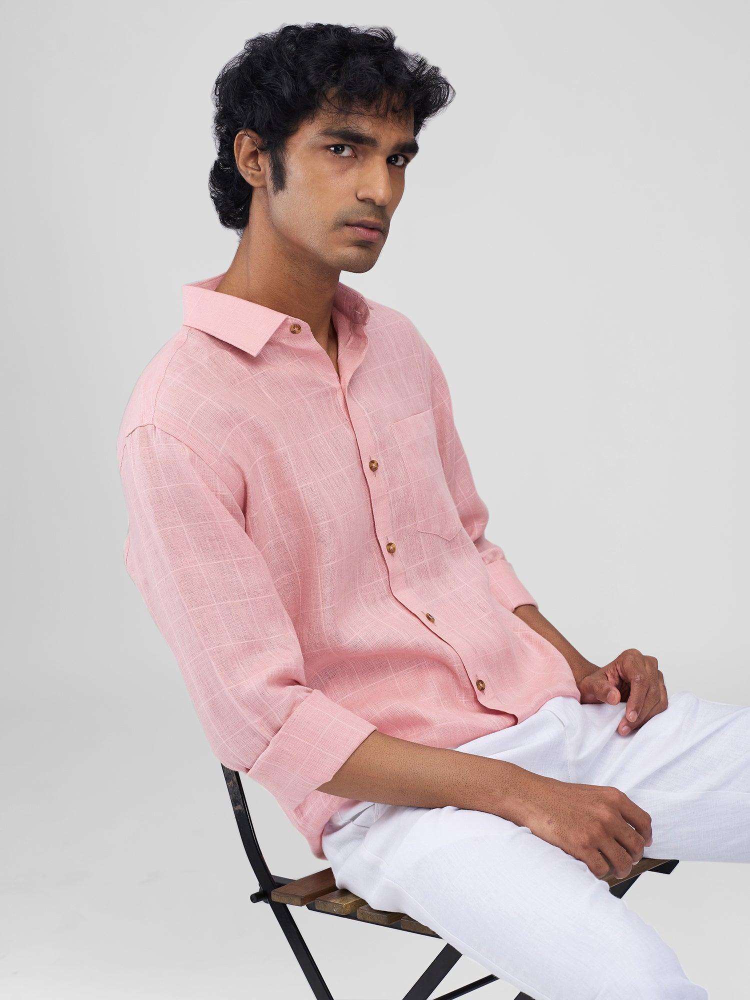 Pink 100% Pure Linen Check - Bhrata