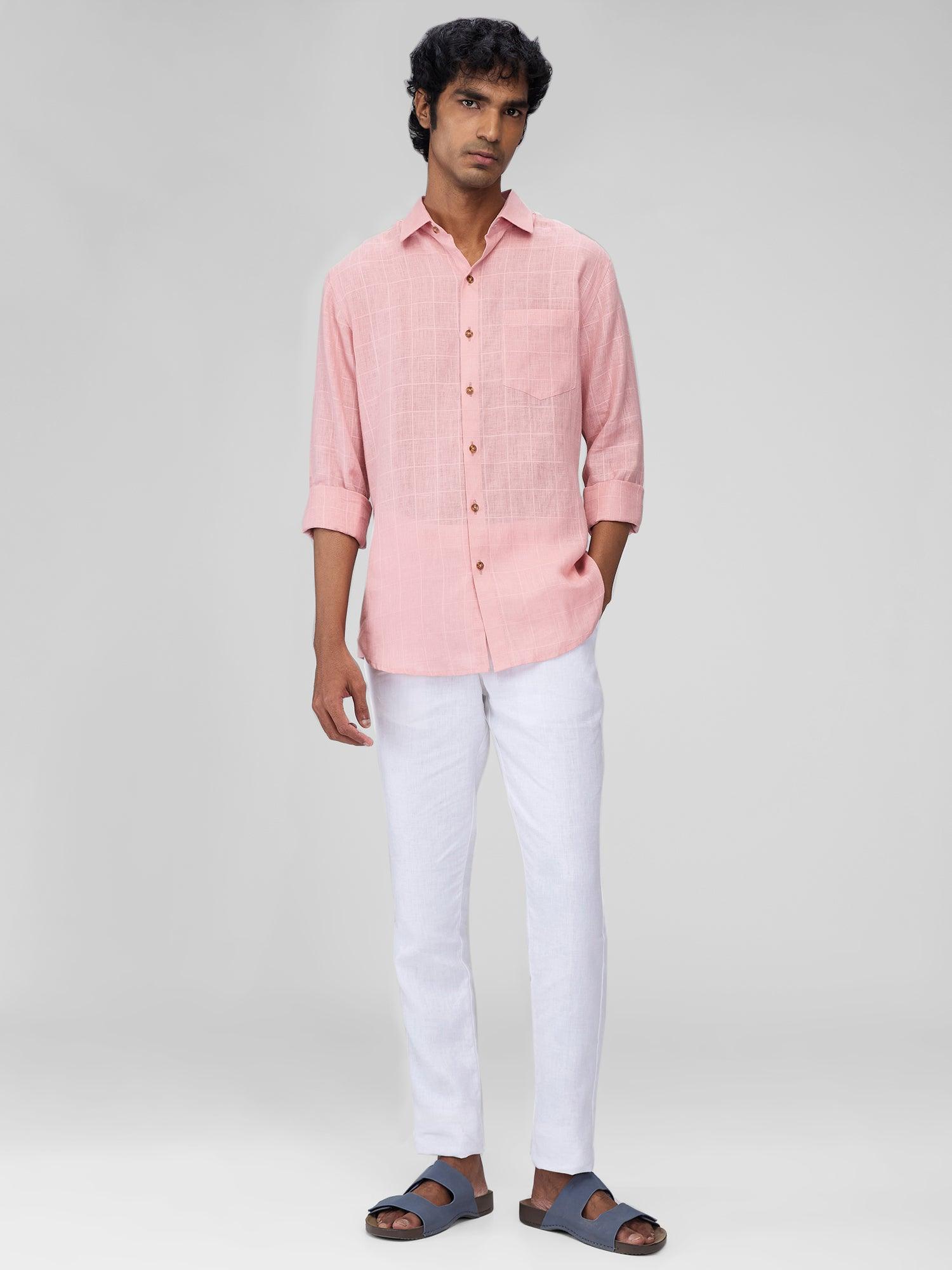 Pink 100% Pure Linen Check - Bhrata