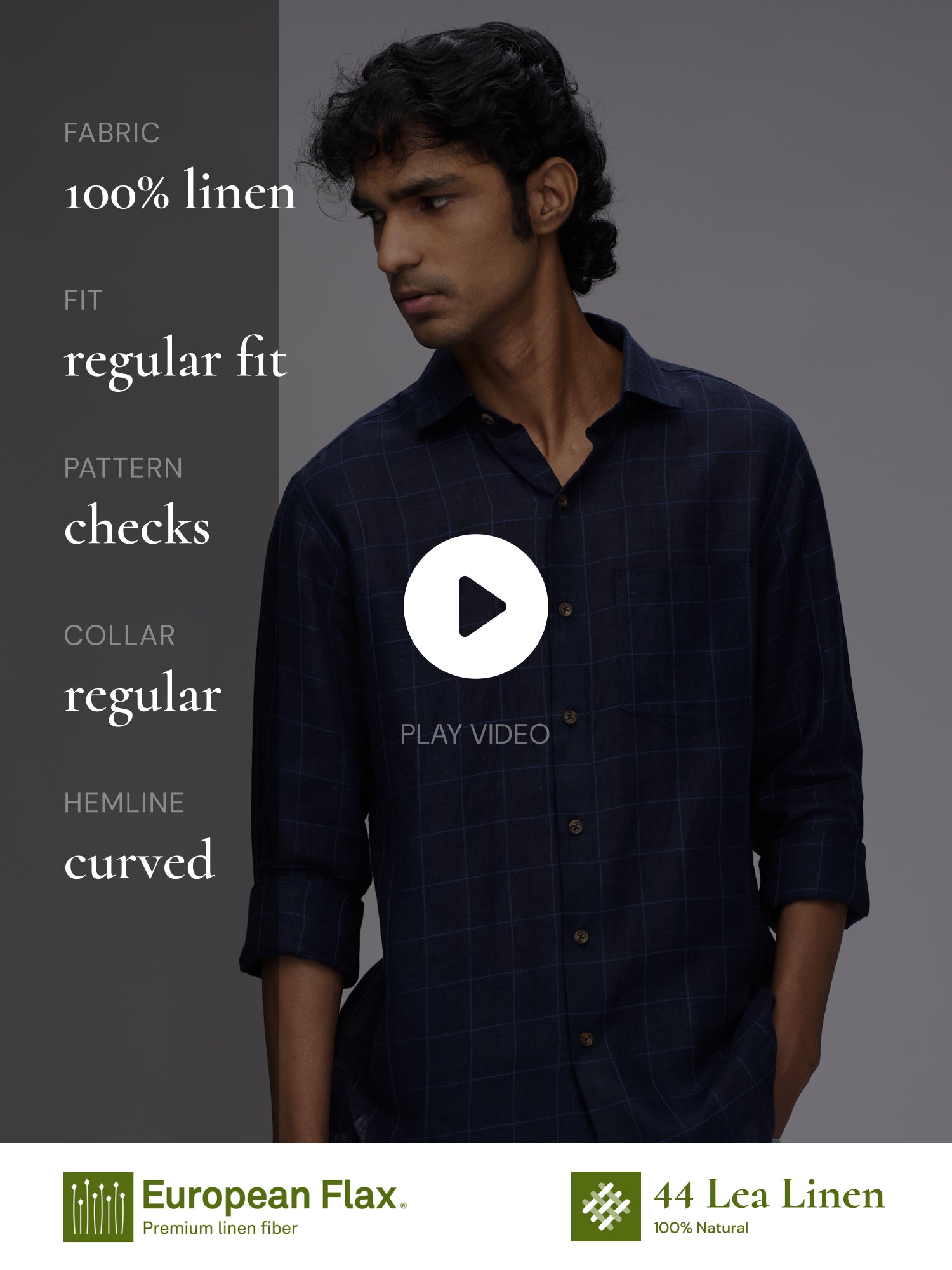 Navy 100% Pure Linen Check