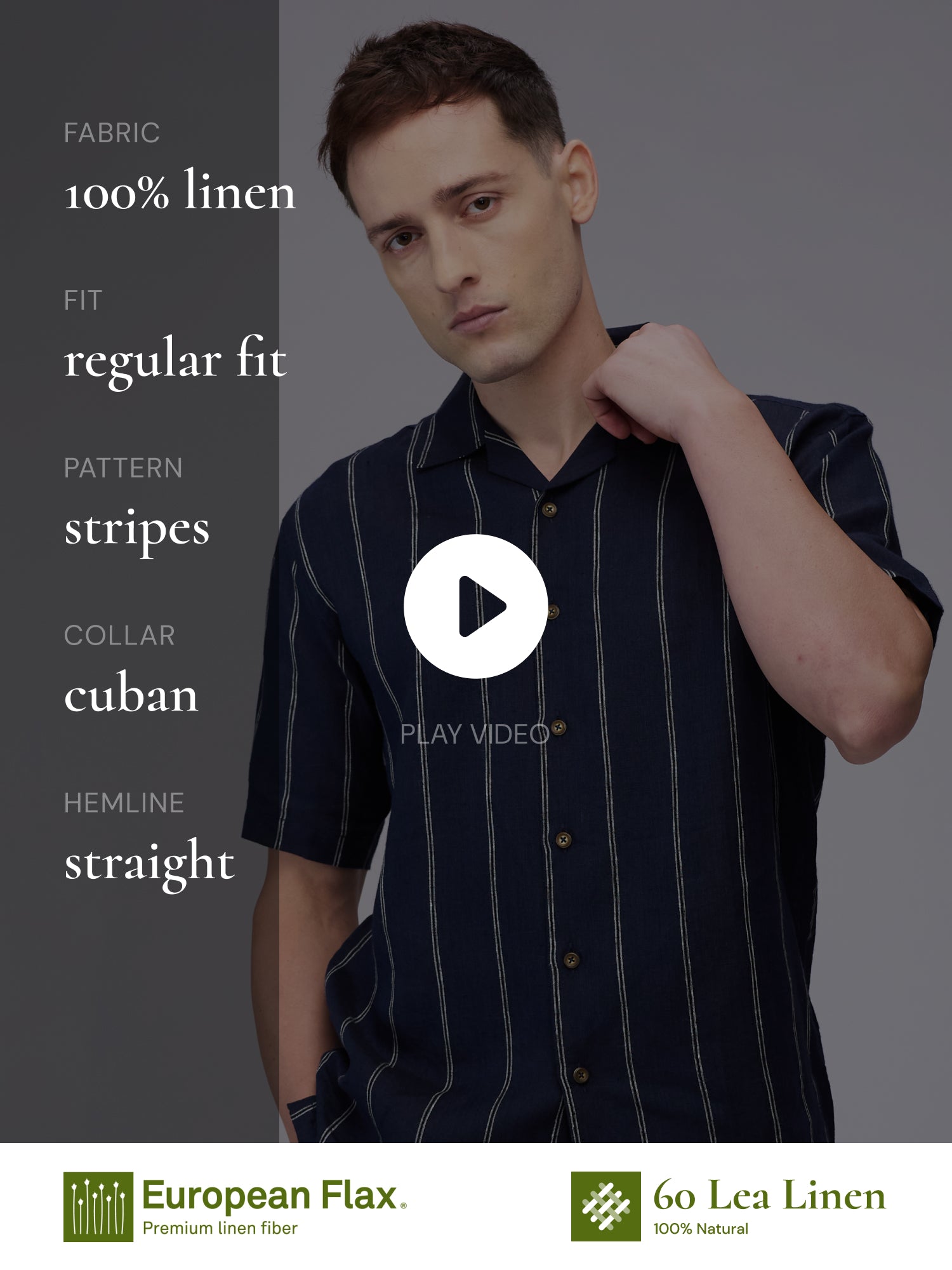 Indigo Stripe 100% Pure Linen Cuban