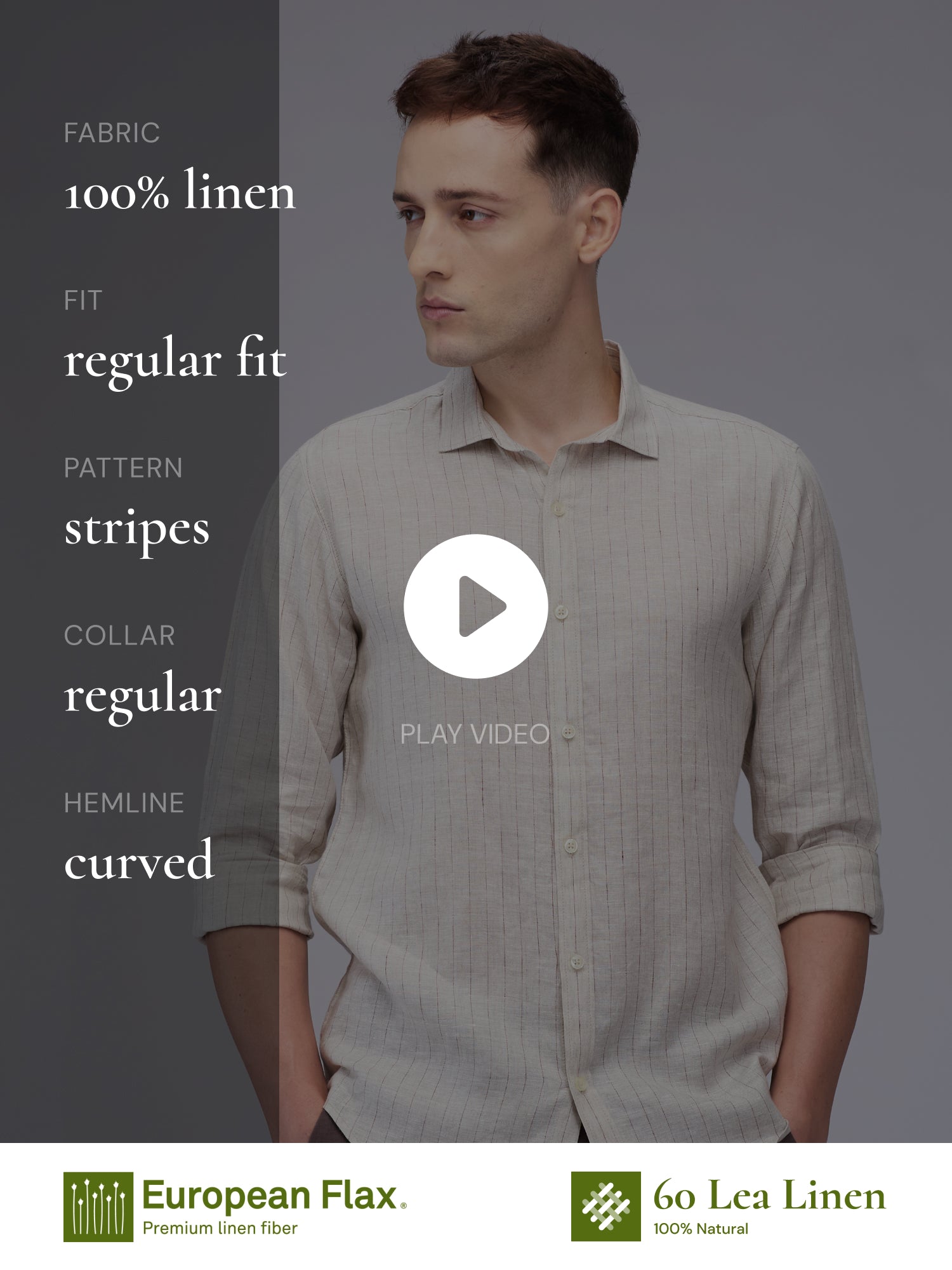 Beige Cream Striped 100% Pure Linen