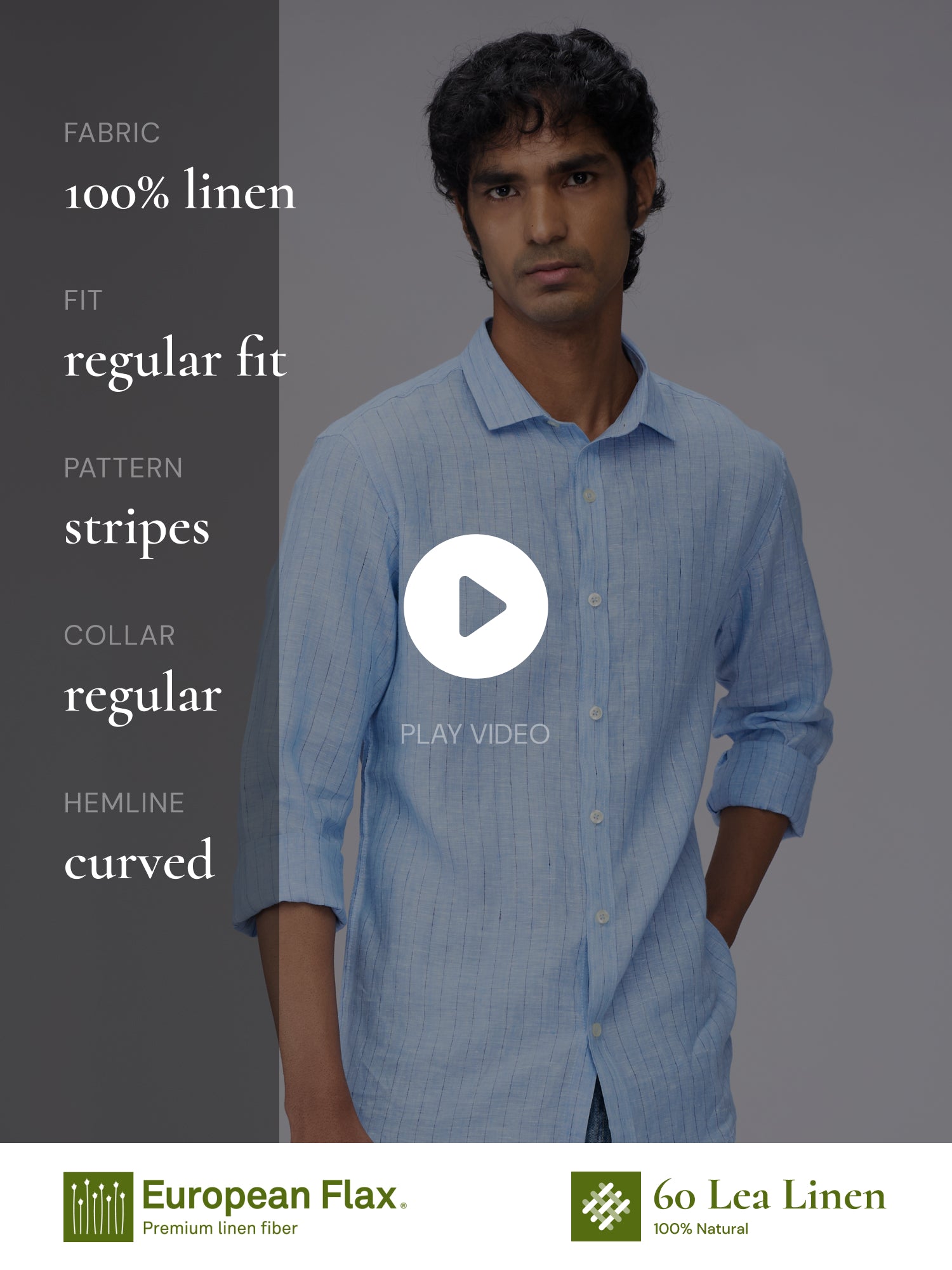 Cerulean Blue Striped 100% Pure Linen