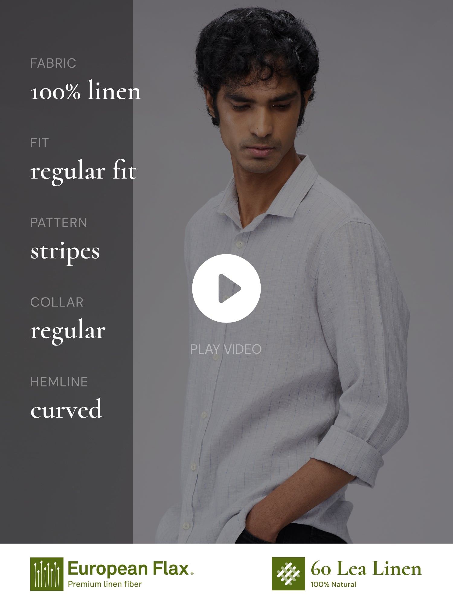 Glacier Gray Striped 100% Pure Linen