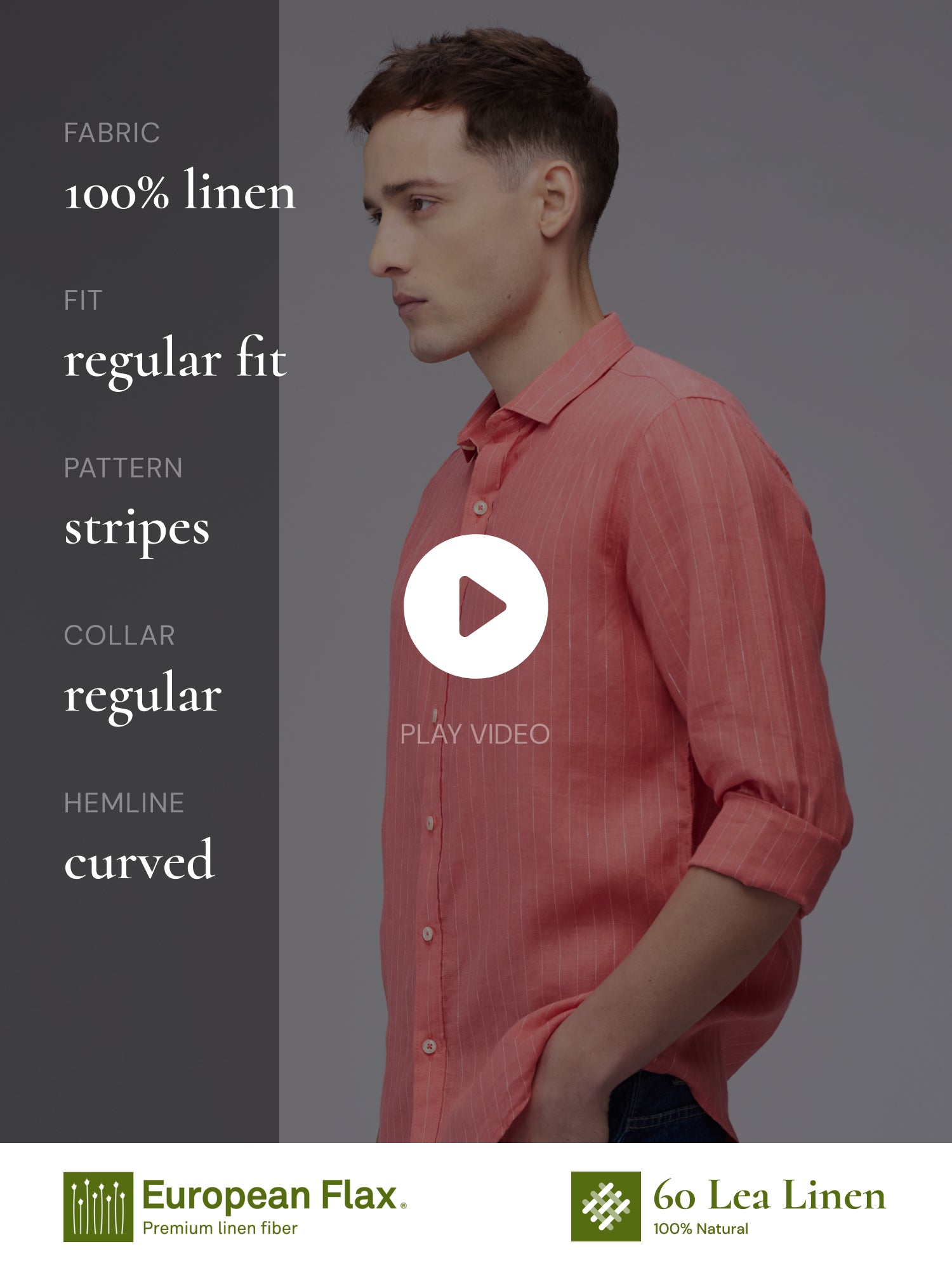 Coral Red Striped 100% Pure Linen