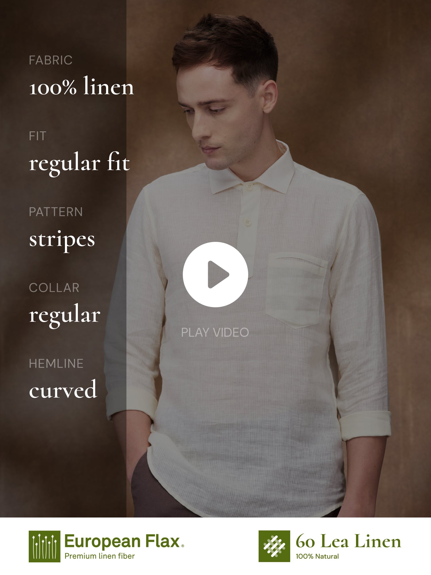 Cream Striped 100% Pure Linen Short Kurta