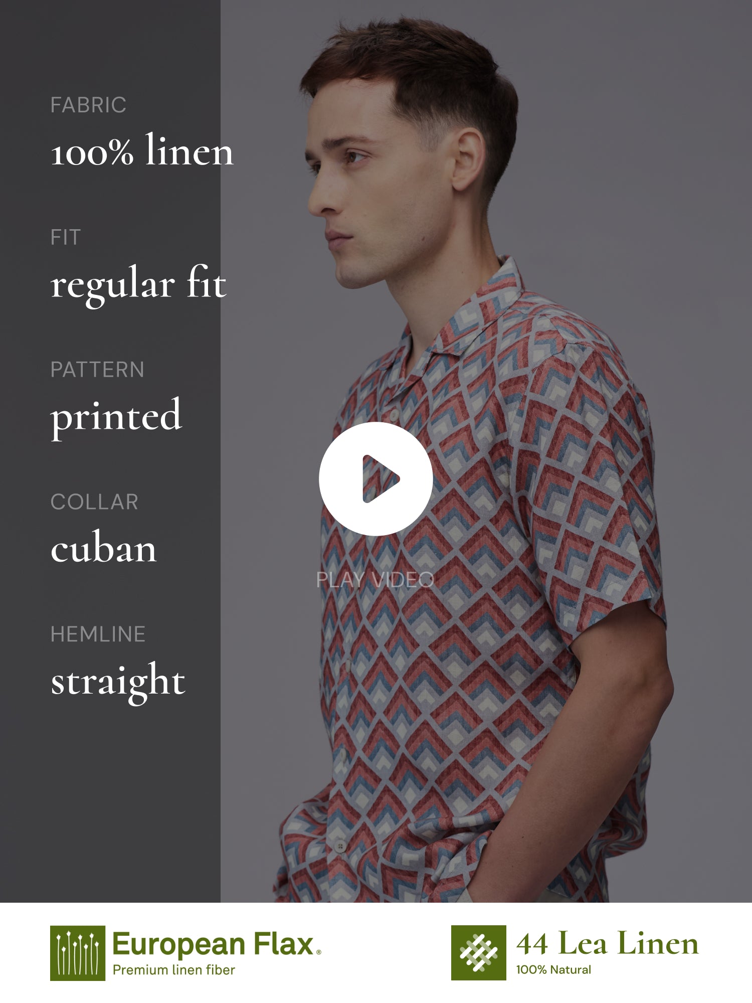 Crimson Mosaic 100% Pure Linen Cuban