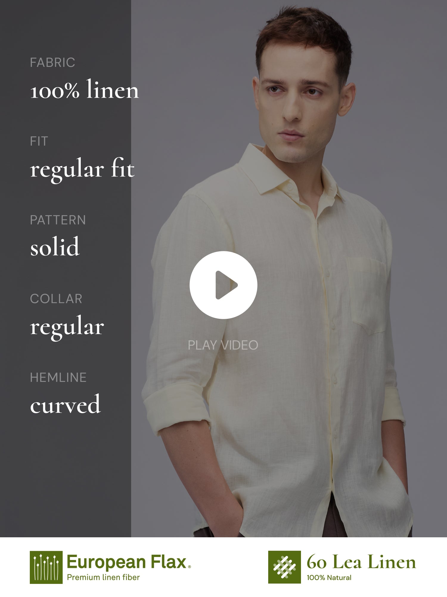 Cream Yellow 100% Pure Linen Classic