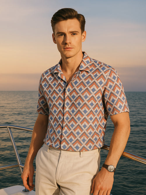 Crimson Mosaic 100% Pure Linen Cuban