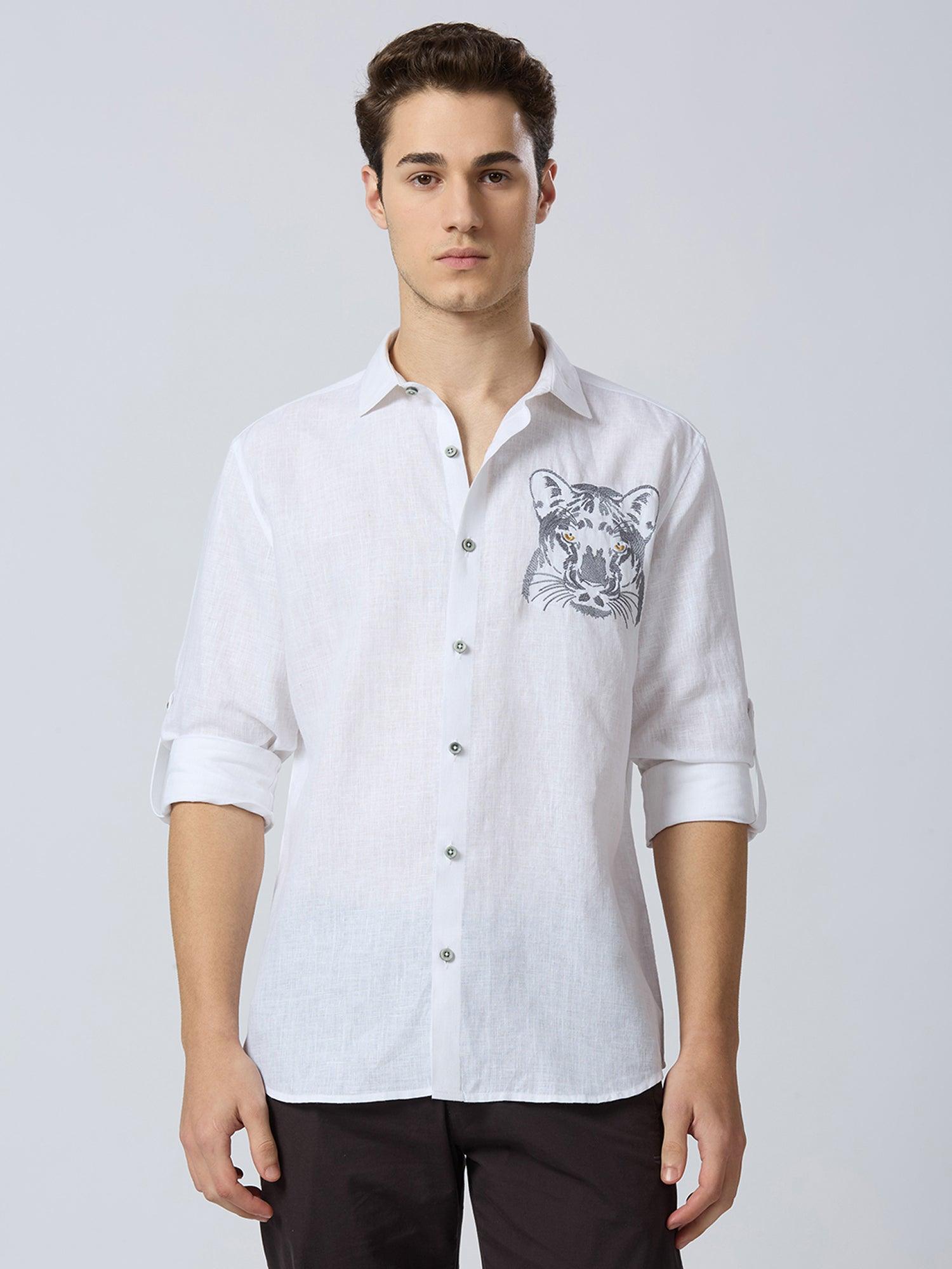 Regal Panther Pure Linen—Ivory - Bhrata