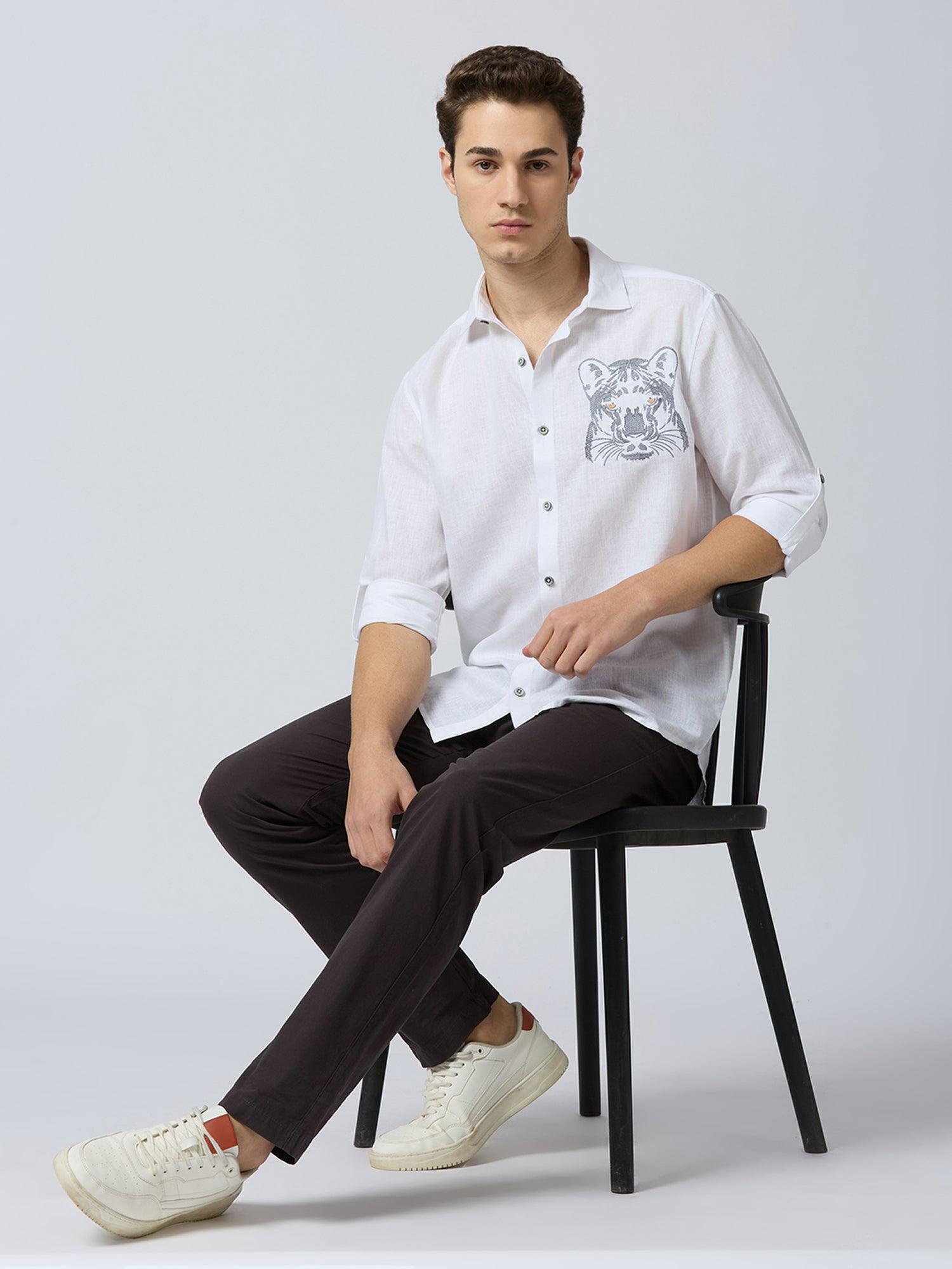 Regal Panther Pure Linen—Ivory - Bhrata