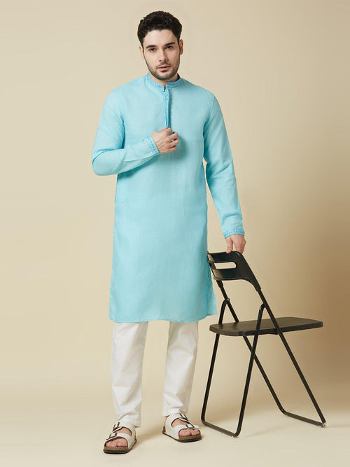 Sky Blue 100% Pure Linen Long Kurta - Bhrata