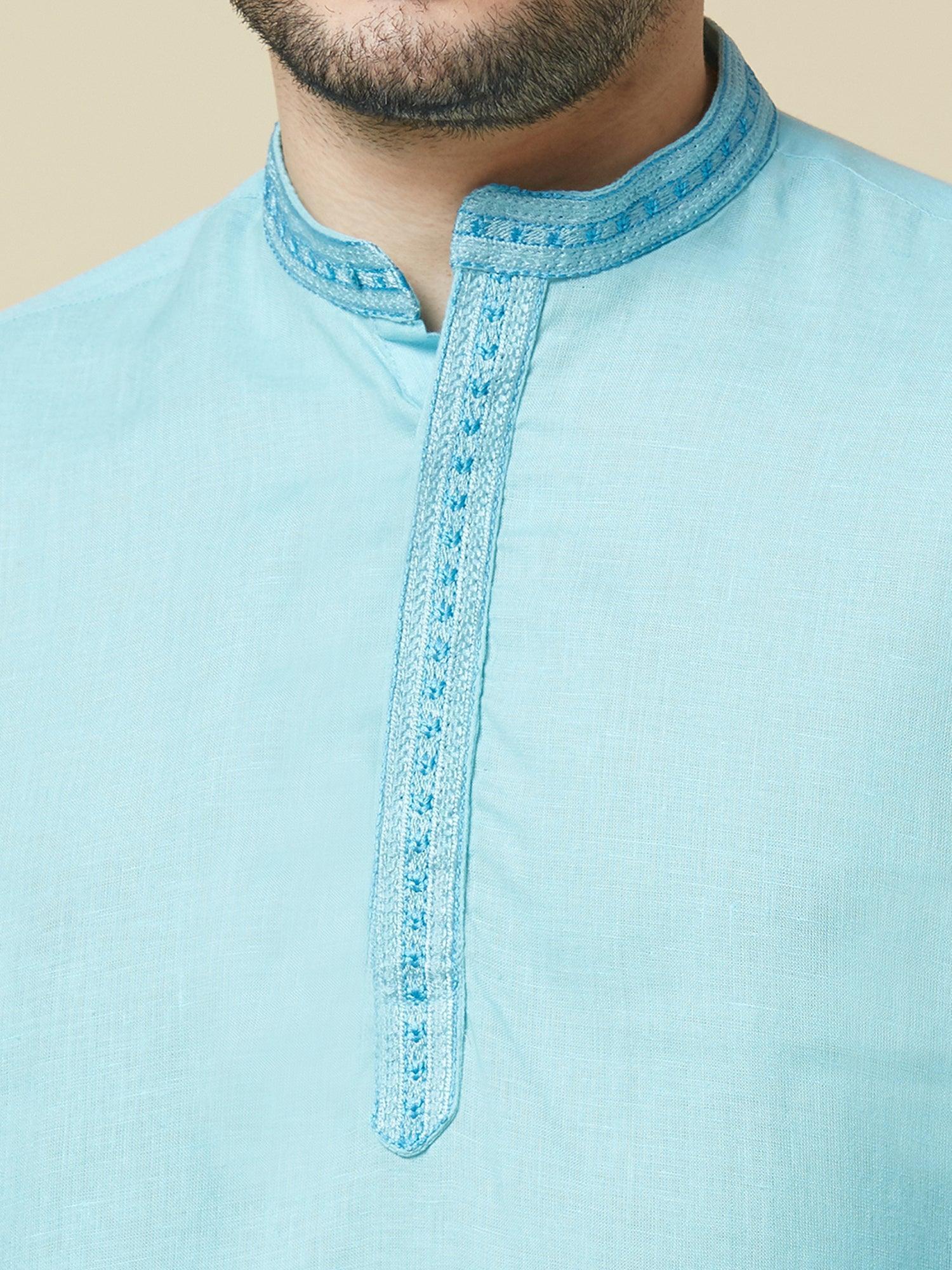 Sky Blue 100% Pure Linen Long Kurta - Bhrata
