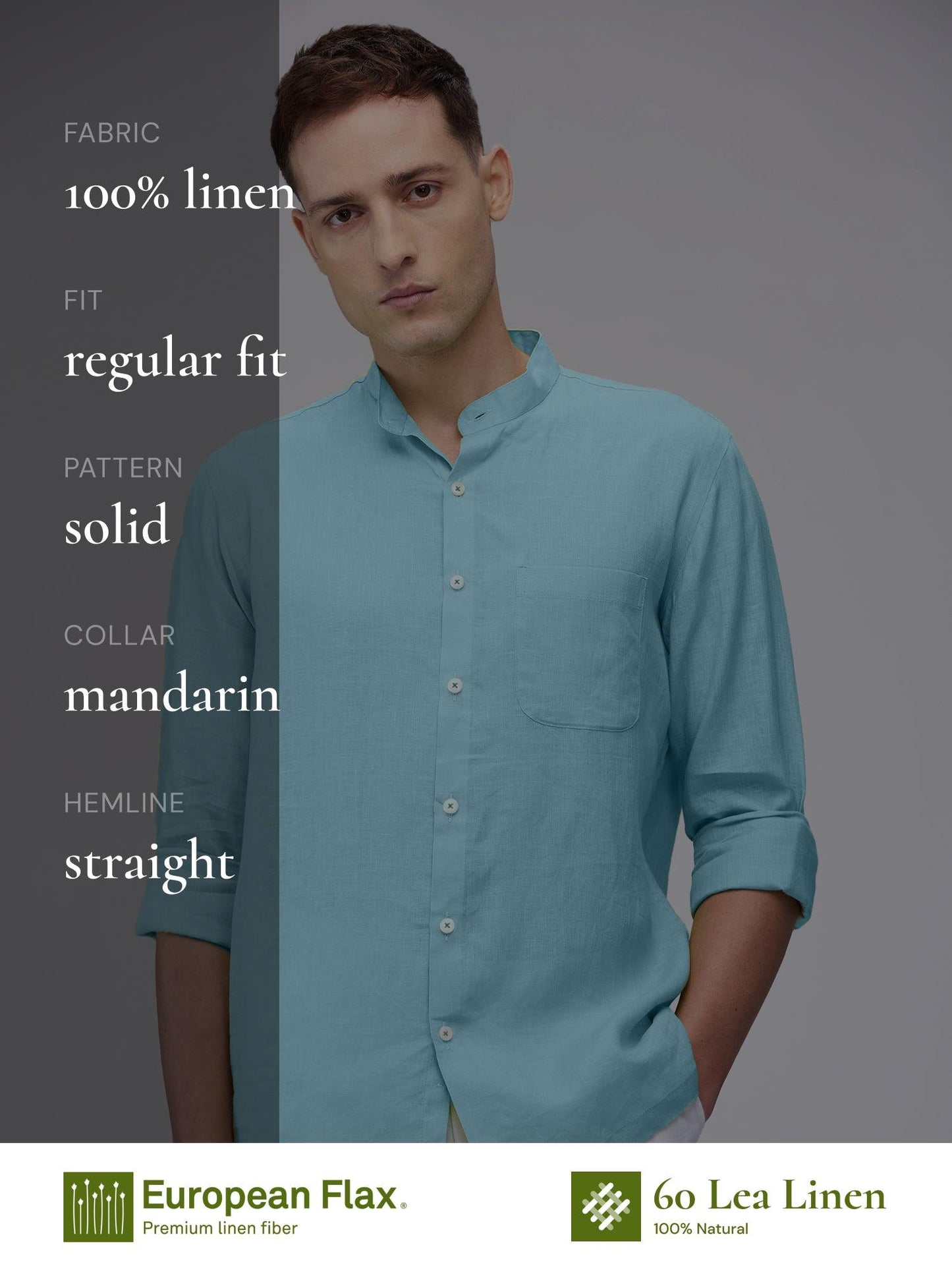 Sky Blue Mandarin 100% Pure Linen - Bhrata