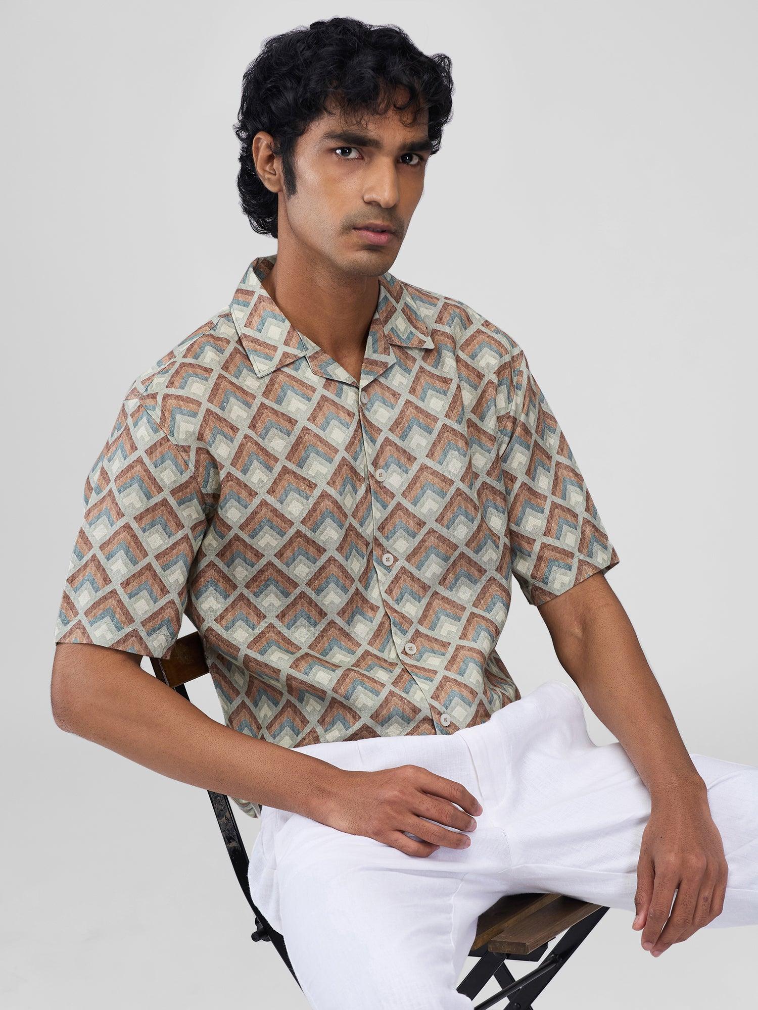 Verdant Mosaic 100% Pure Linen Cuban - Bhrata