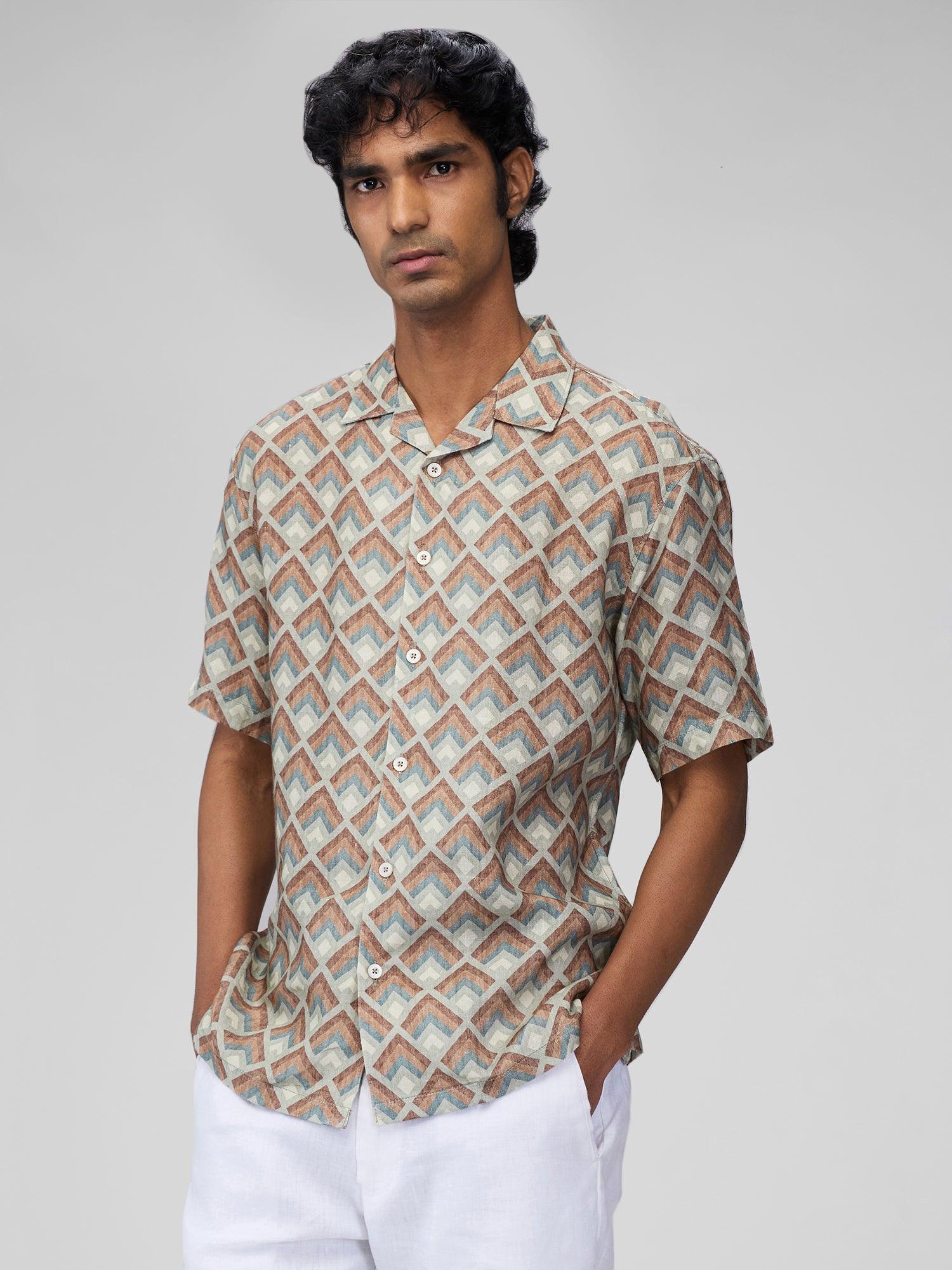 Verdant Mosaic 100% Pure Linen Cuban - Bhrata