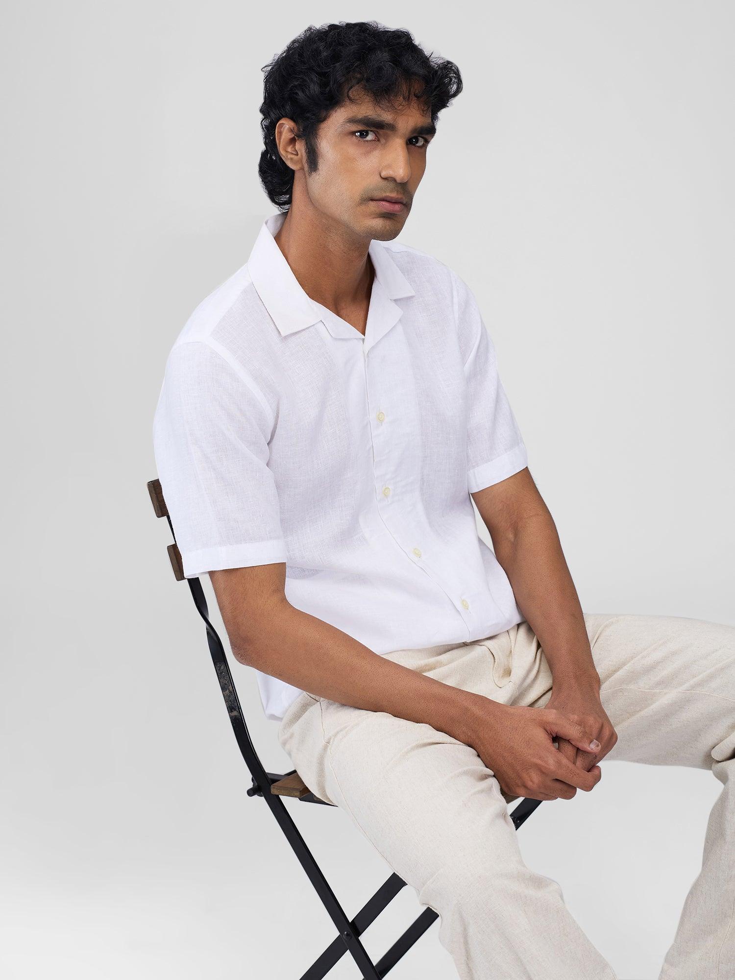 White 100% Pure Linen Cuban - Bhrata