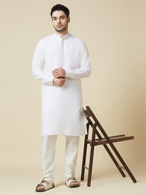 White 100% Pure Linen Long Kurta - Bhrata