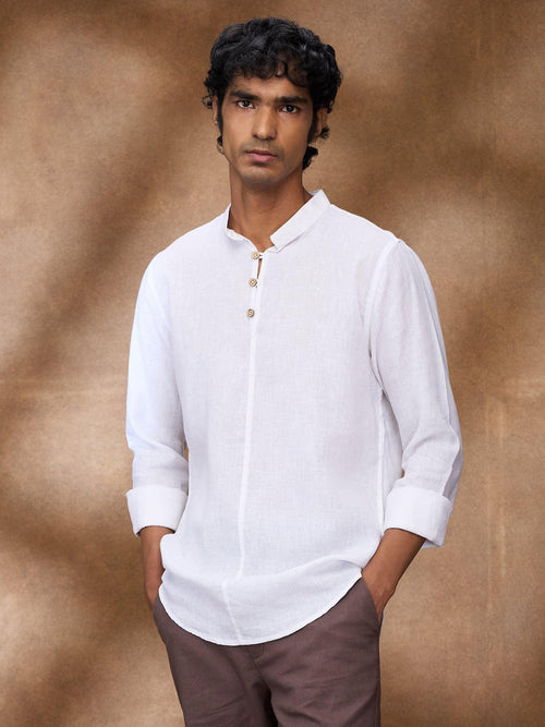 White 100% Pure Linen Short Kurta - Bhrata