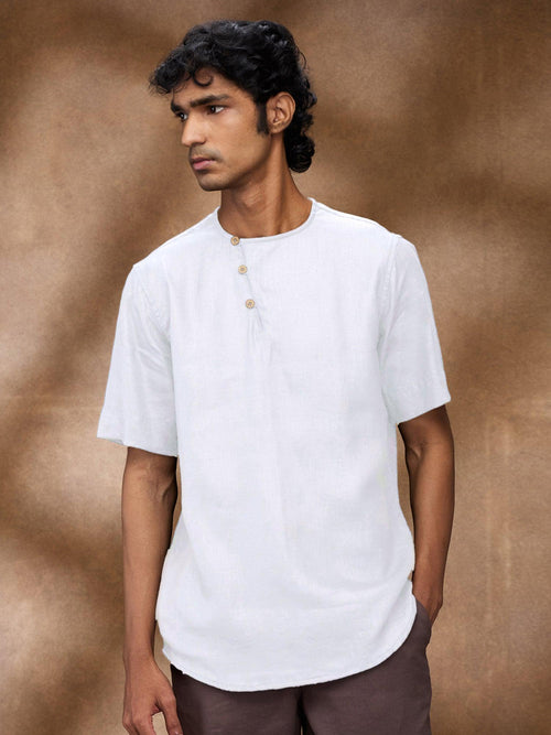 White 100% Pure Linen T-Shirt - Bhrata