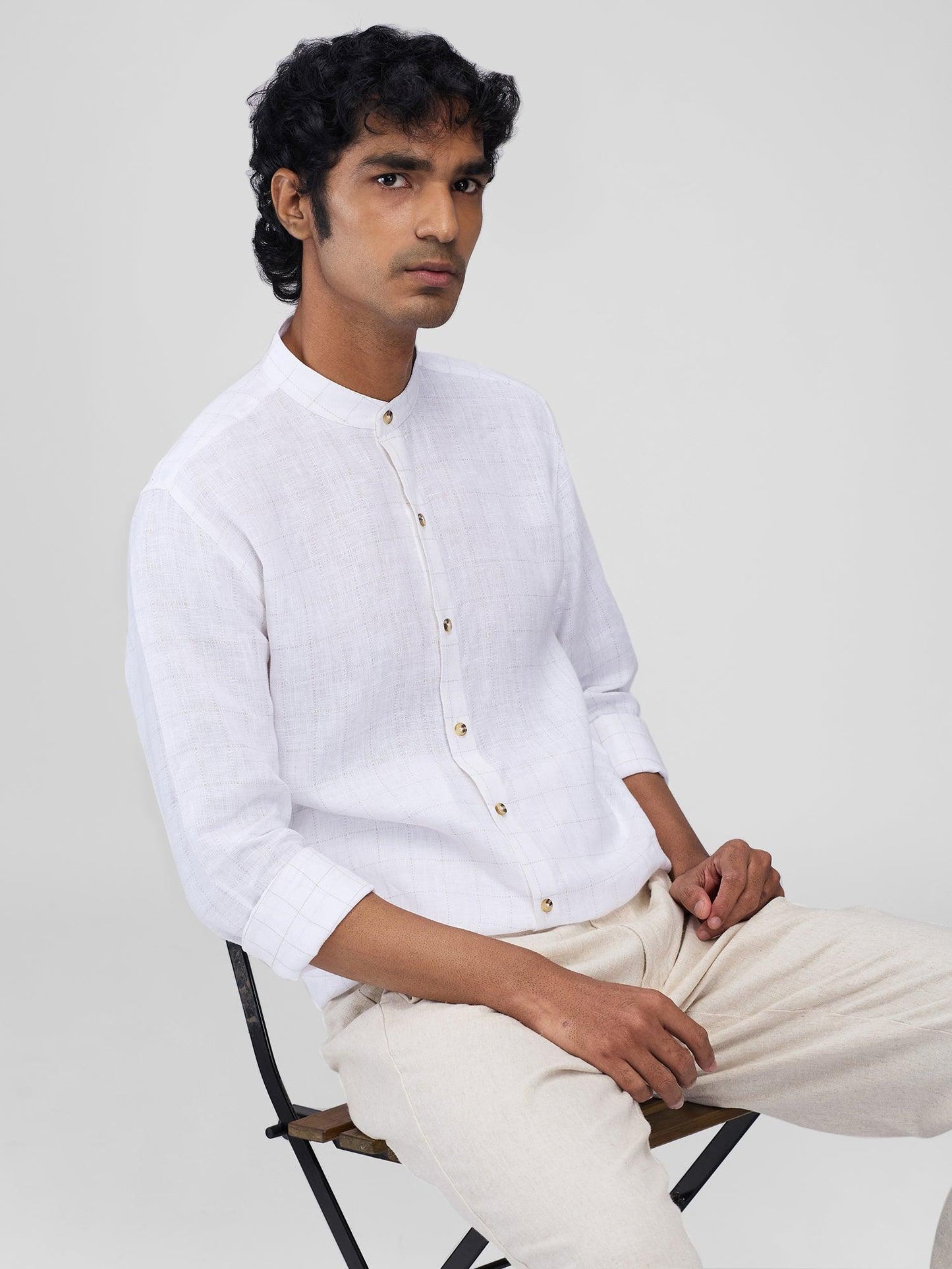 White Check 100% Pure Linen - Bhrata