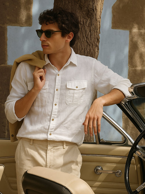 White 100% Pure Linen Safari